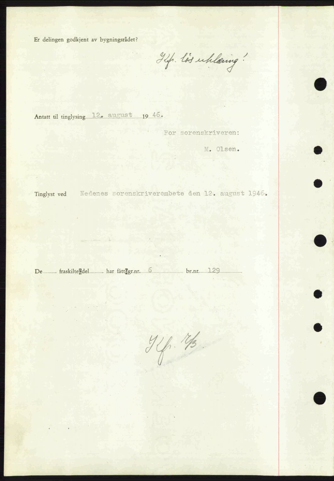 Nedenes sorenskriveri, SAK/1221-0006/G/Gb/Gba/L0055: Pantebok nr. A7, 1946-1946, Dagboknr: 917/1946