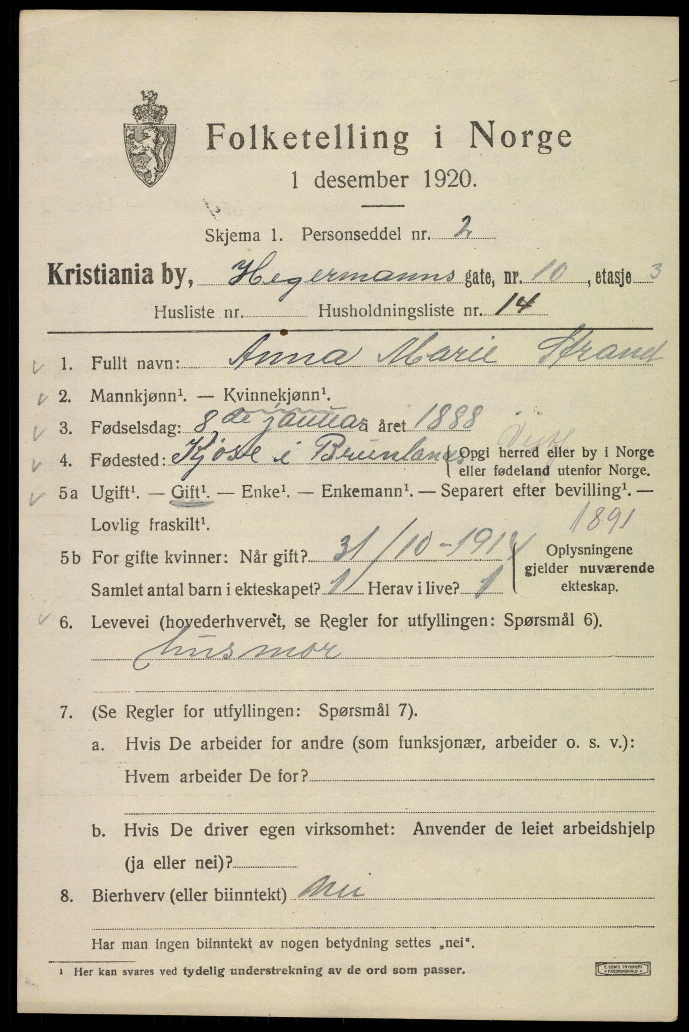 SAO, Folketelling 1920 for 0301 Kristiania kjøpstad, 1920, s. 278679