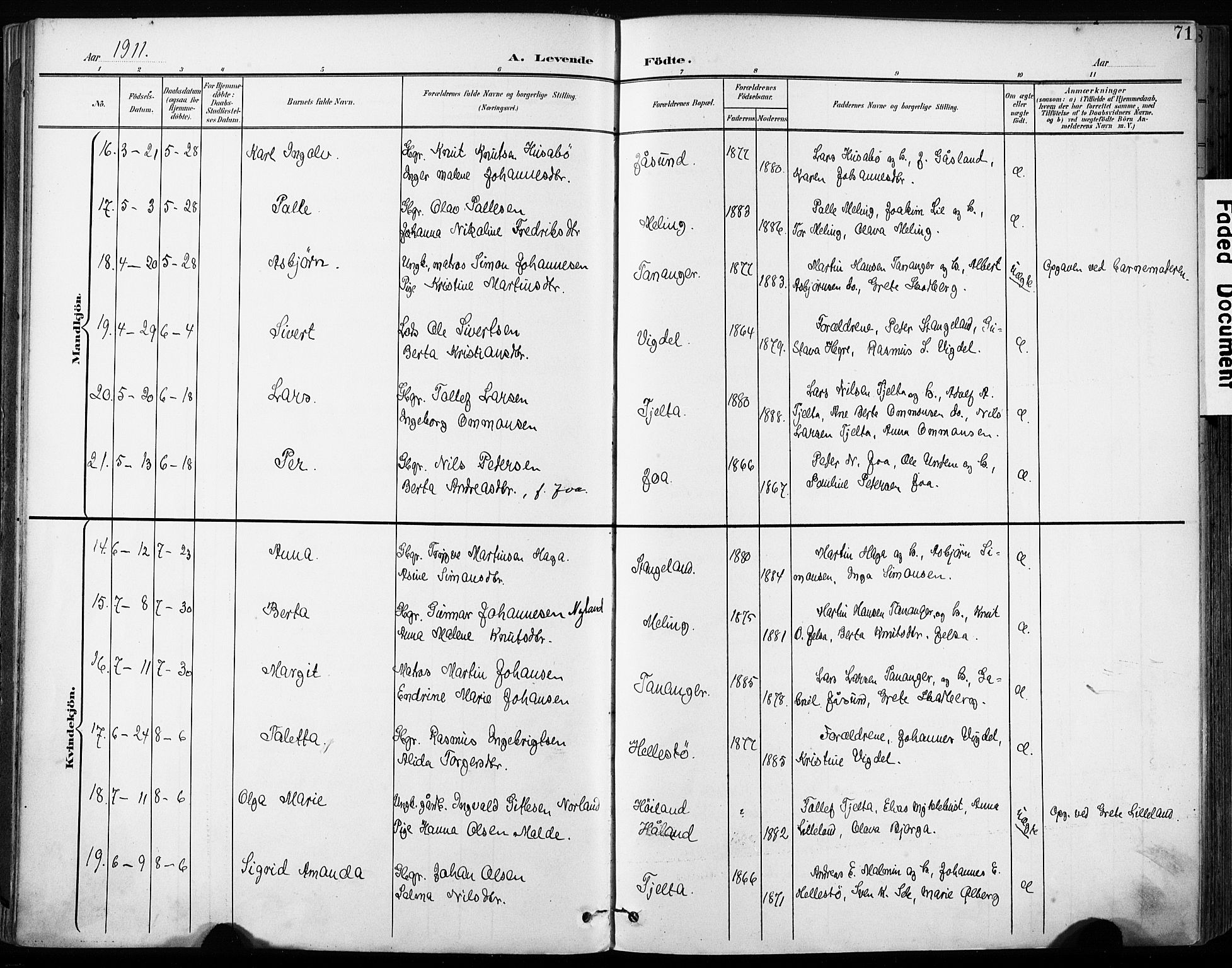 Håland sokneprestkontor, AV/SAST-A-101802/001/30BA/L0013: Ministerialbok nr. A 12, 1901-1913, s. 71