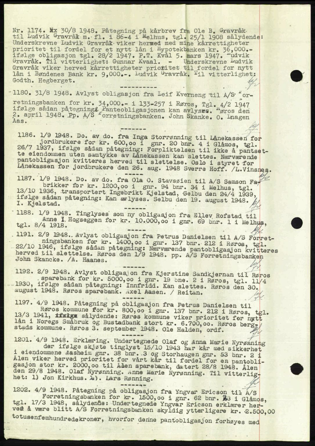 Gauldal sorenskriveri, SAT/A-0014/1/2/2C: Pantebok nr. A6, 1948-1948, Dagboknr: 1174/1948