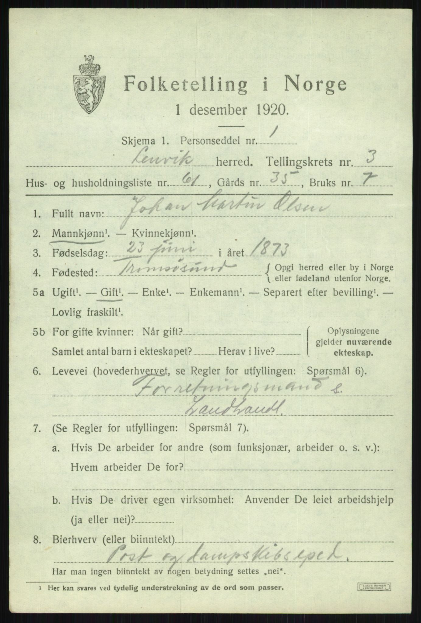 SATØ, Folketelling 1920 for 1931 Lenvik herred, 1920, s. 5542
