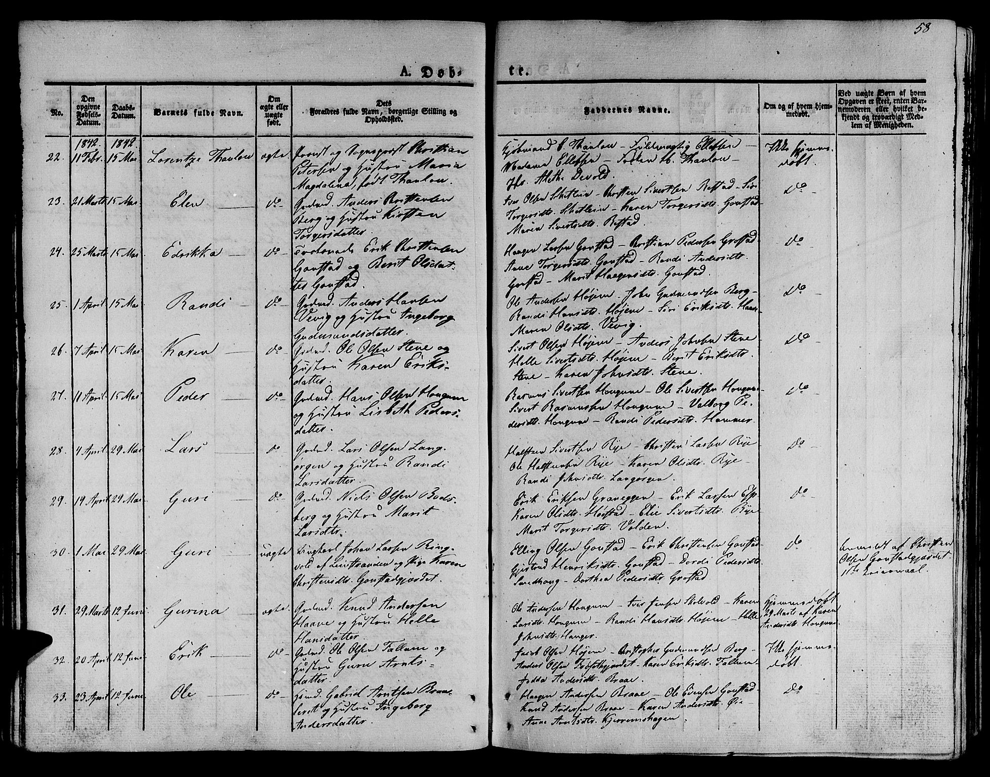 Ministerialprotokoller, klokkerbøker og fødselsregistre - Sør-Trøndelag, SAT/A-1456/612/L0374: Ministerialbok nr. 612A07 /1, 1829-1845, s. 58