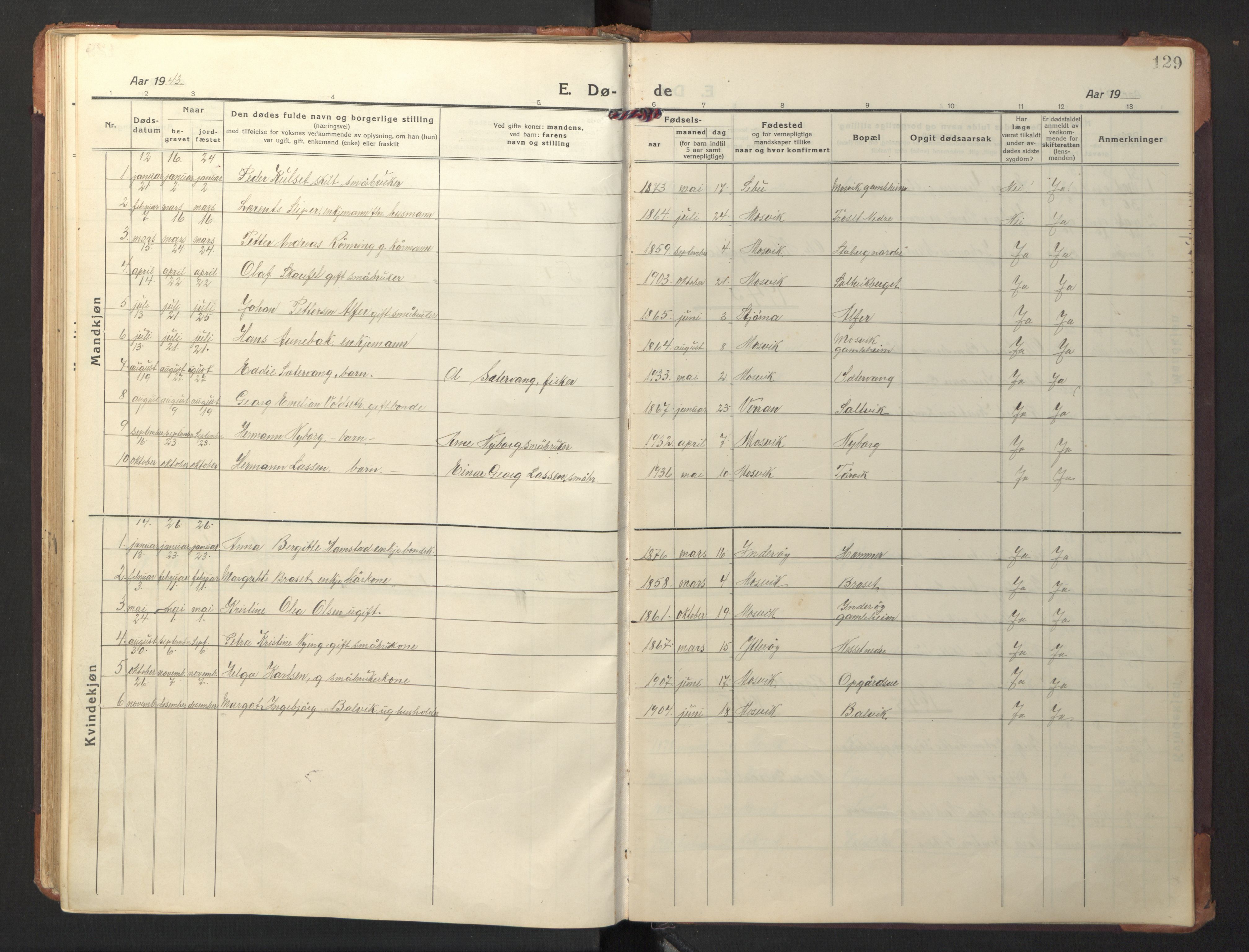 Ministerialprotokoller, klokkerbøker og fødselsregistre - Nord-Trøndelag, SAT/A-1458/733/L0328: Klokkerbok nr. 733C03, 1919-1966, s. 129