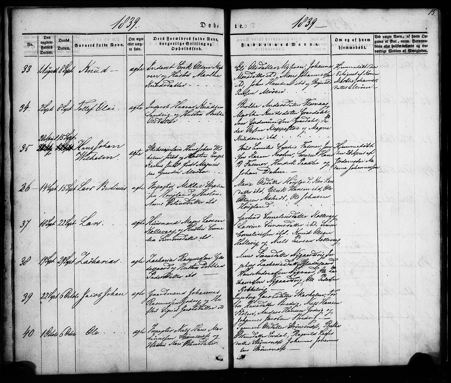 Askøy Sokneprestembete, AV/SAB-A-74101/H/Ha/Haa/Haaa/L0005: Ministerialbok nr. A 5, 1836-1852, s. 15