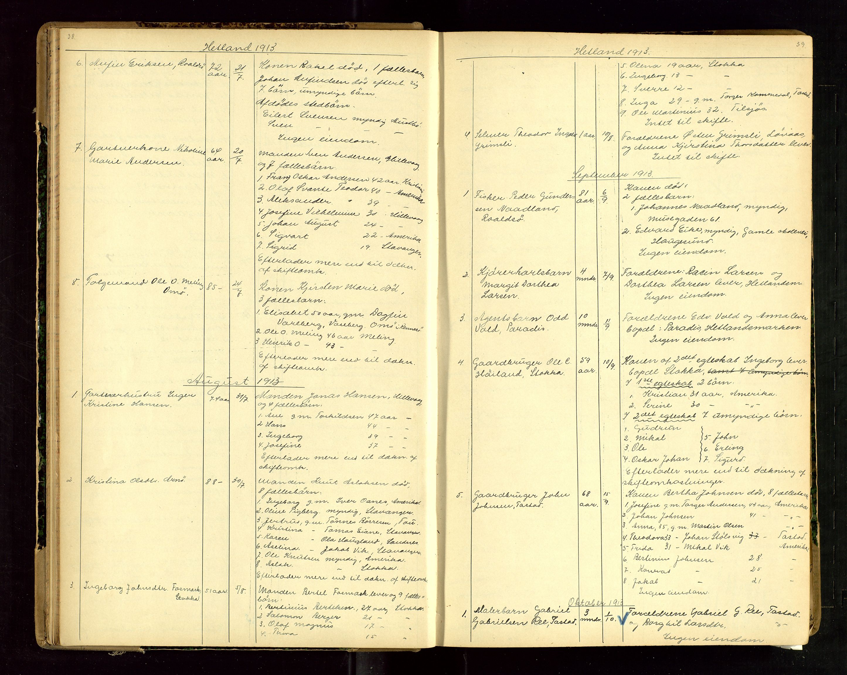 Jæren sorenskriveri, SAST/A-100310/01/5/52/52B/L0003: DØDSFALLPROTOKOLL, 1910-1916, s. 38-39