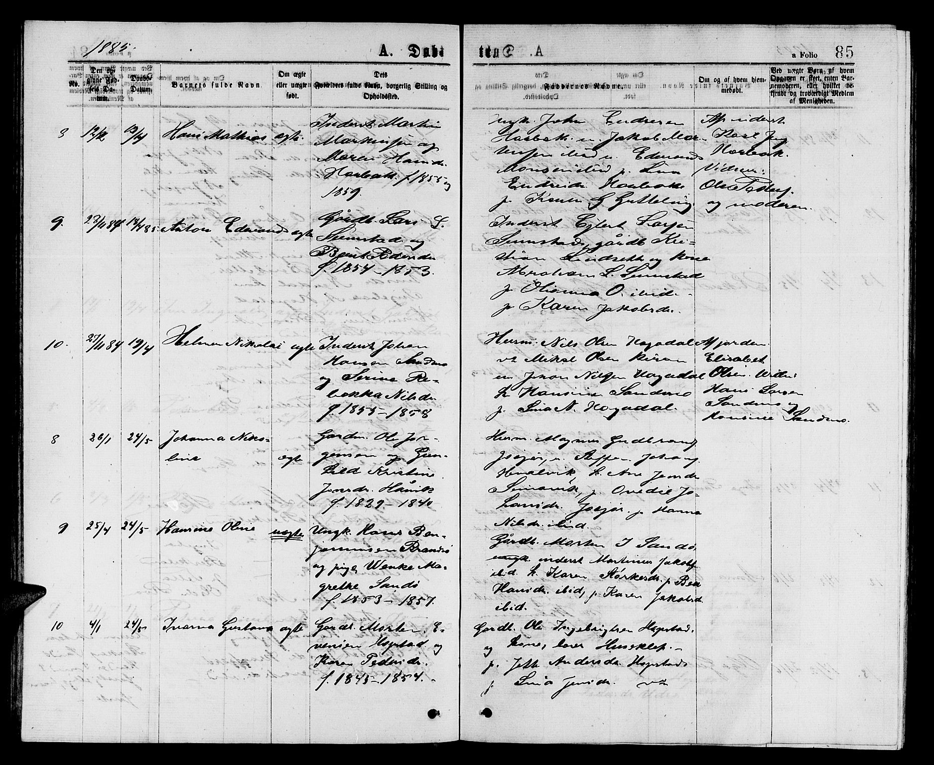 Ministerialprotokoller, klokkerbøker og fødselsregistre - Sør-Trøndelag, SAT/A-1456/657/L0715: Klokkerbok nr. 657C02, 1873-1888, s. 85