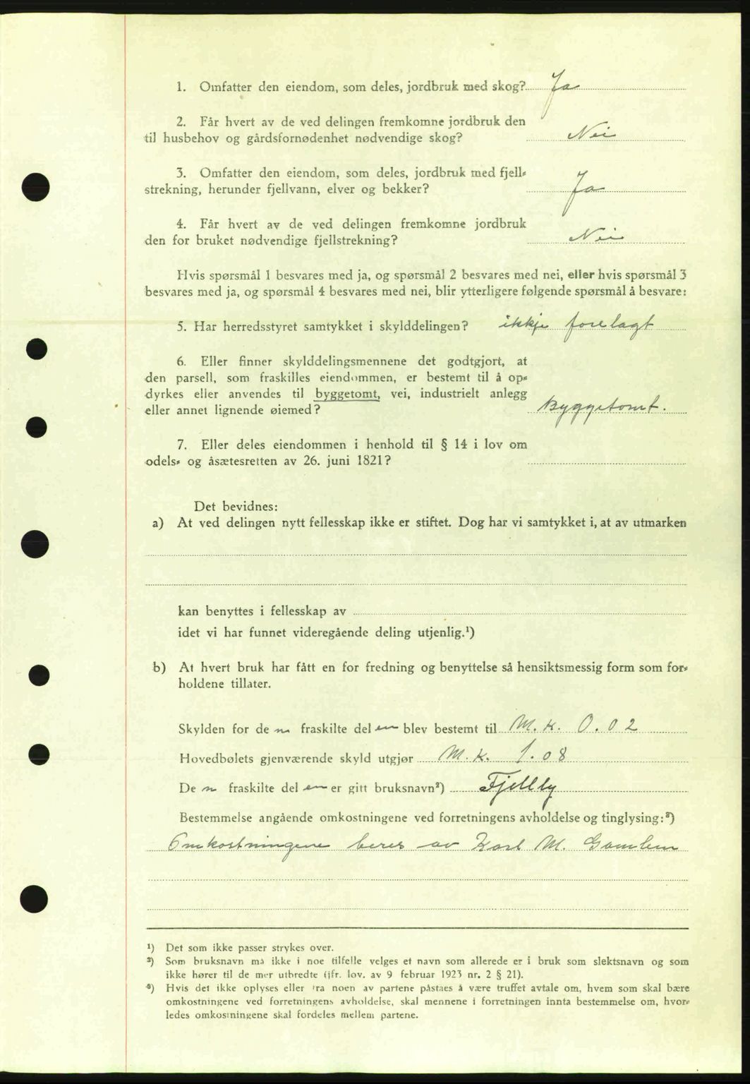 Nordre Sunnmøre sorenskriveri, SAT/A-0006/1/2/2C/2Ca: Pantebok nr. A20a, 1945-1945, Dagboknr: 1040/1945