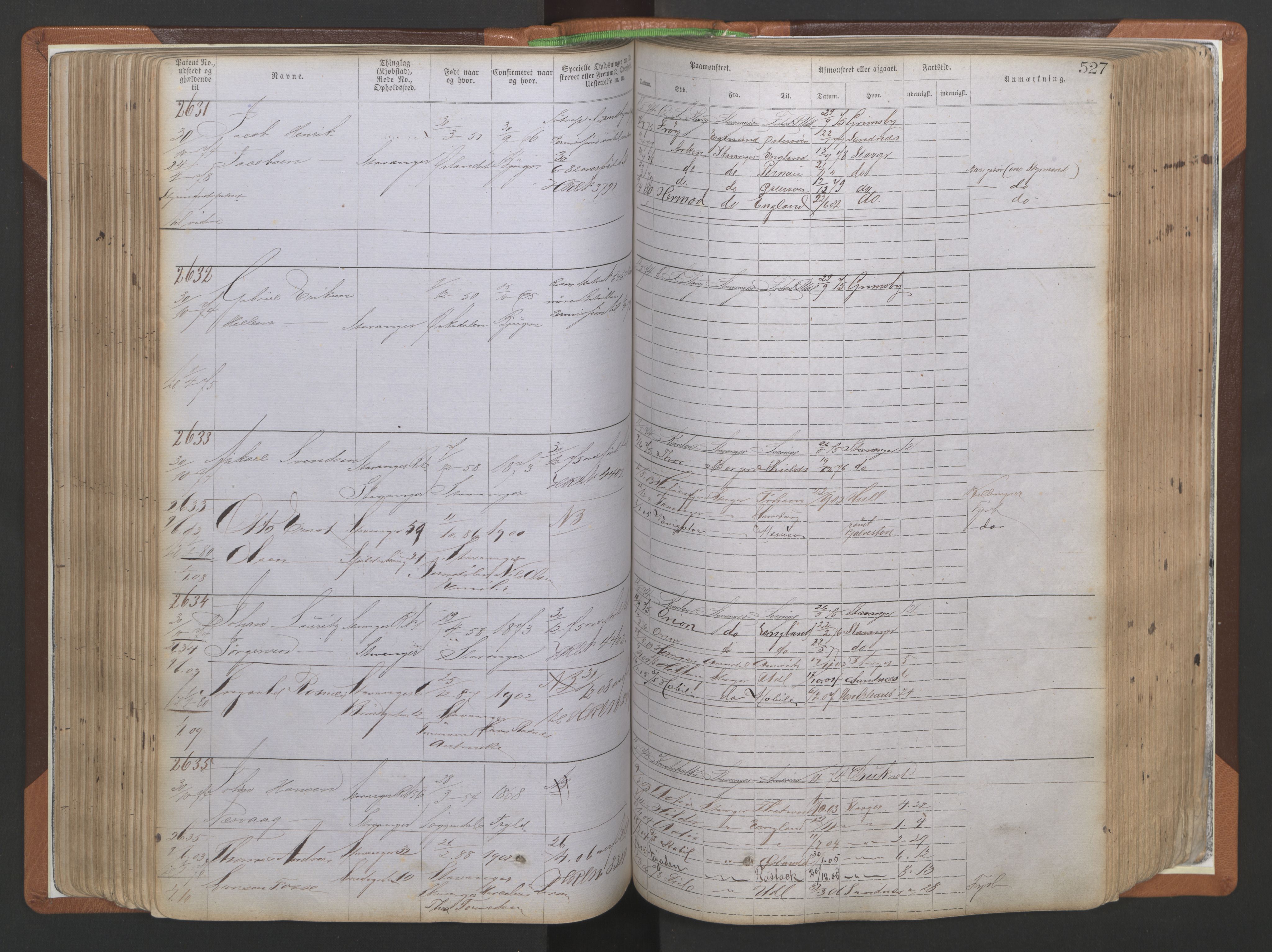 Stavanger sjømannskontor, AV/SAST-A-102006/F/Ff/L0009: Annotasjonsrulle, patentnr. 1805-3605 (dublett), 1872-1900, s. 170