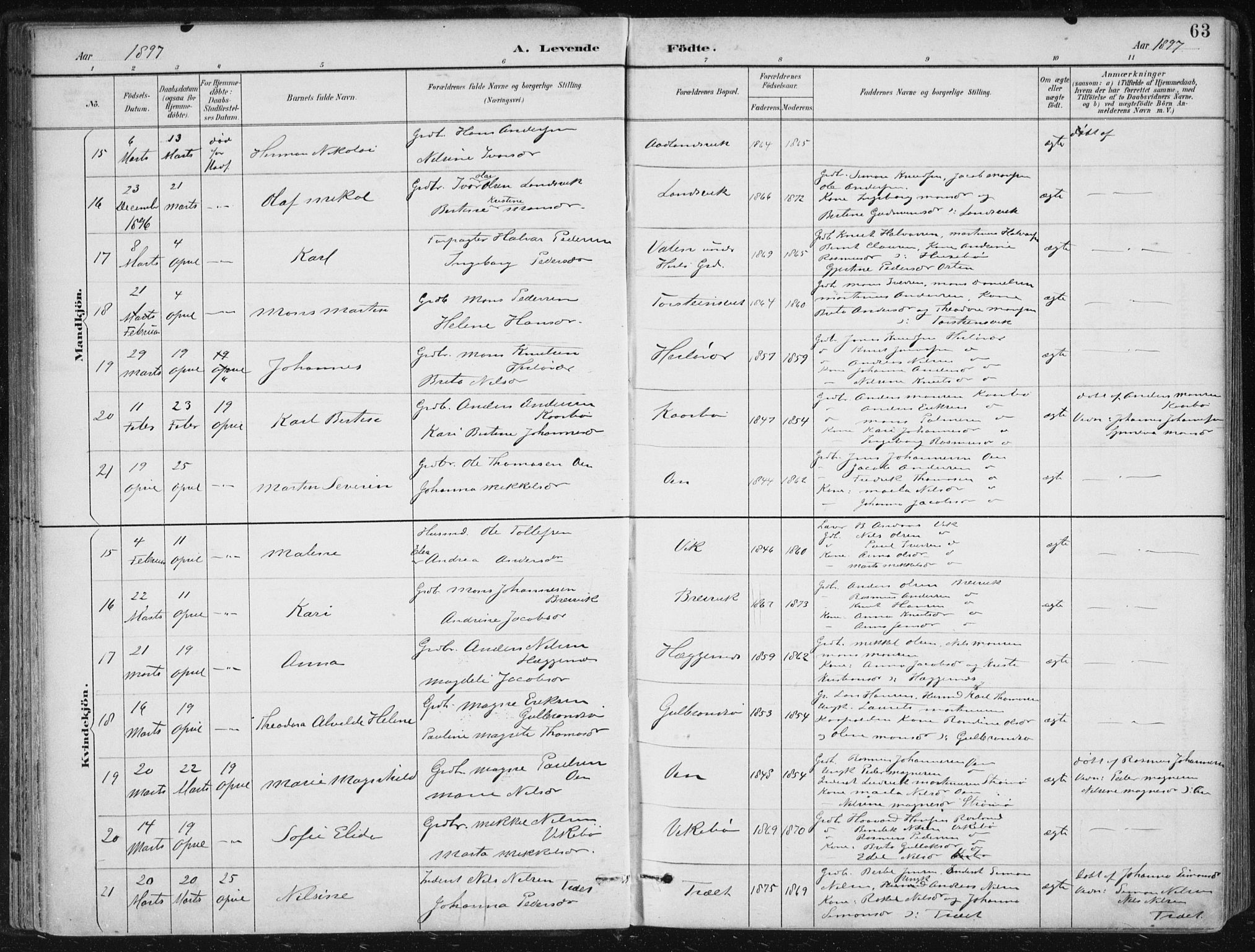Herdla Sokneprestembete, AV/SAB-A-75701/H/Haa: Ministerialbok nr. A 4, 1891-1905, s. 63