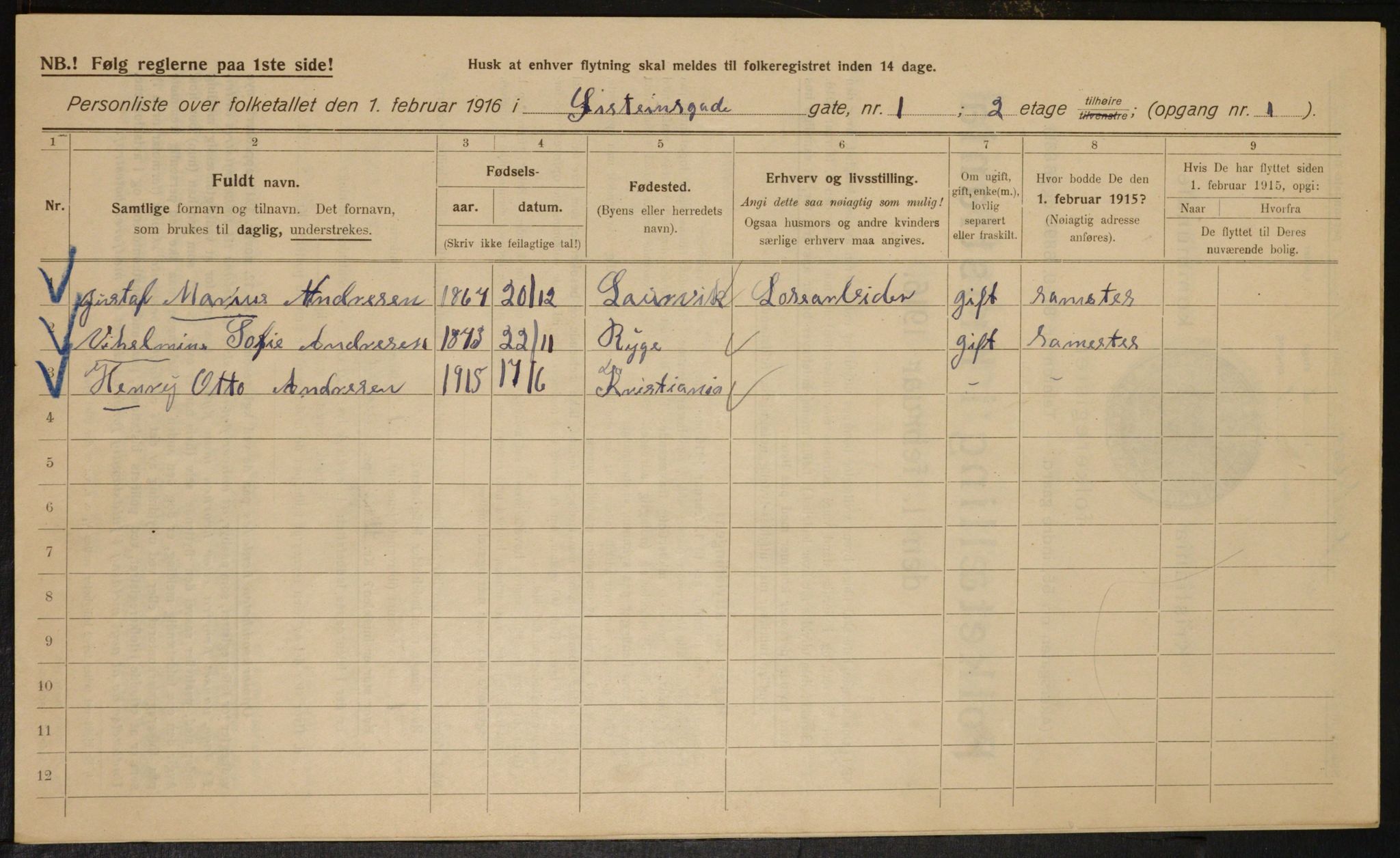 OBA, Kommunal folketelling 1.2.1916 for Kristiania, 1916, s. 133977