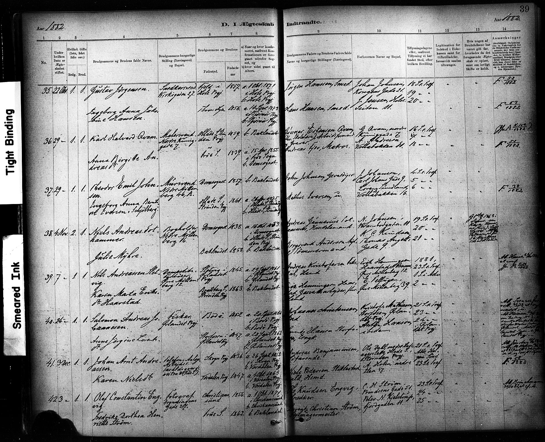 Ministerialprotokoller, klokkerbøker og fødselsregistre - Sør-Trøndelag, SAT/A-1456/604/L0189: Ministerialbok nr. 604A10, 1878-1892, s. 39