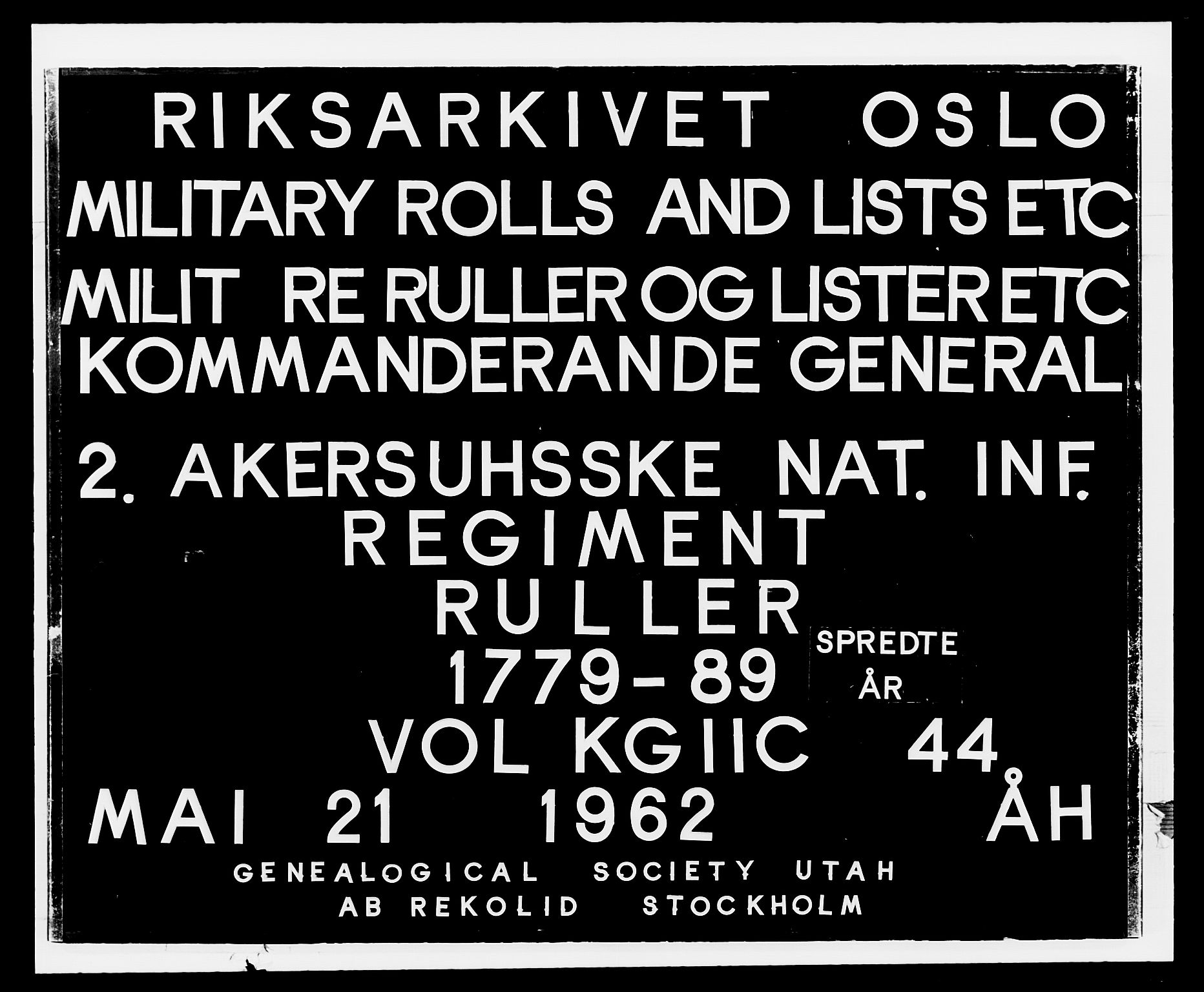 Generalitets- og kommissariatskollegiet, Det kongelige norske kommissariatskollegium, RA/EA-5420/E/Eh/L0044: 2. Akershusiske nasjonale infanteriregiment, 1779-1787, s. 1
