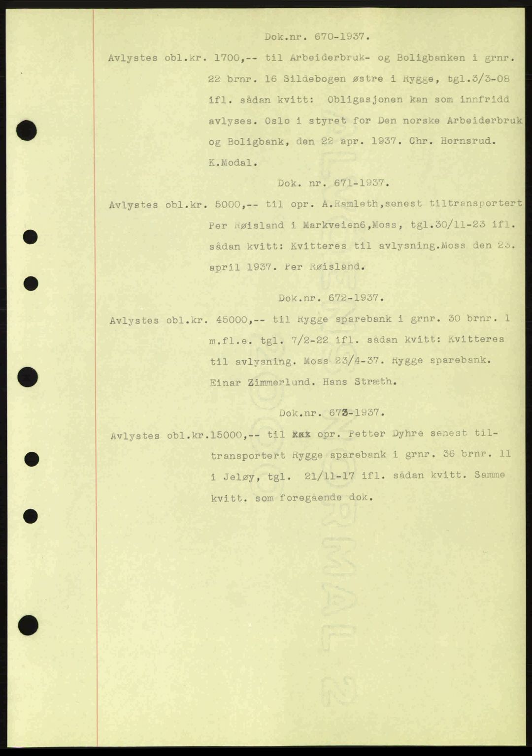 Moss sorenskriveri, SAO/A-10168: Pantebok nr. B3, 1937-1937, Dagboknr: 670/1937