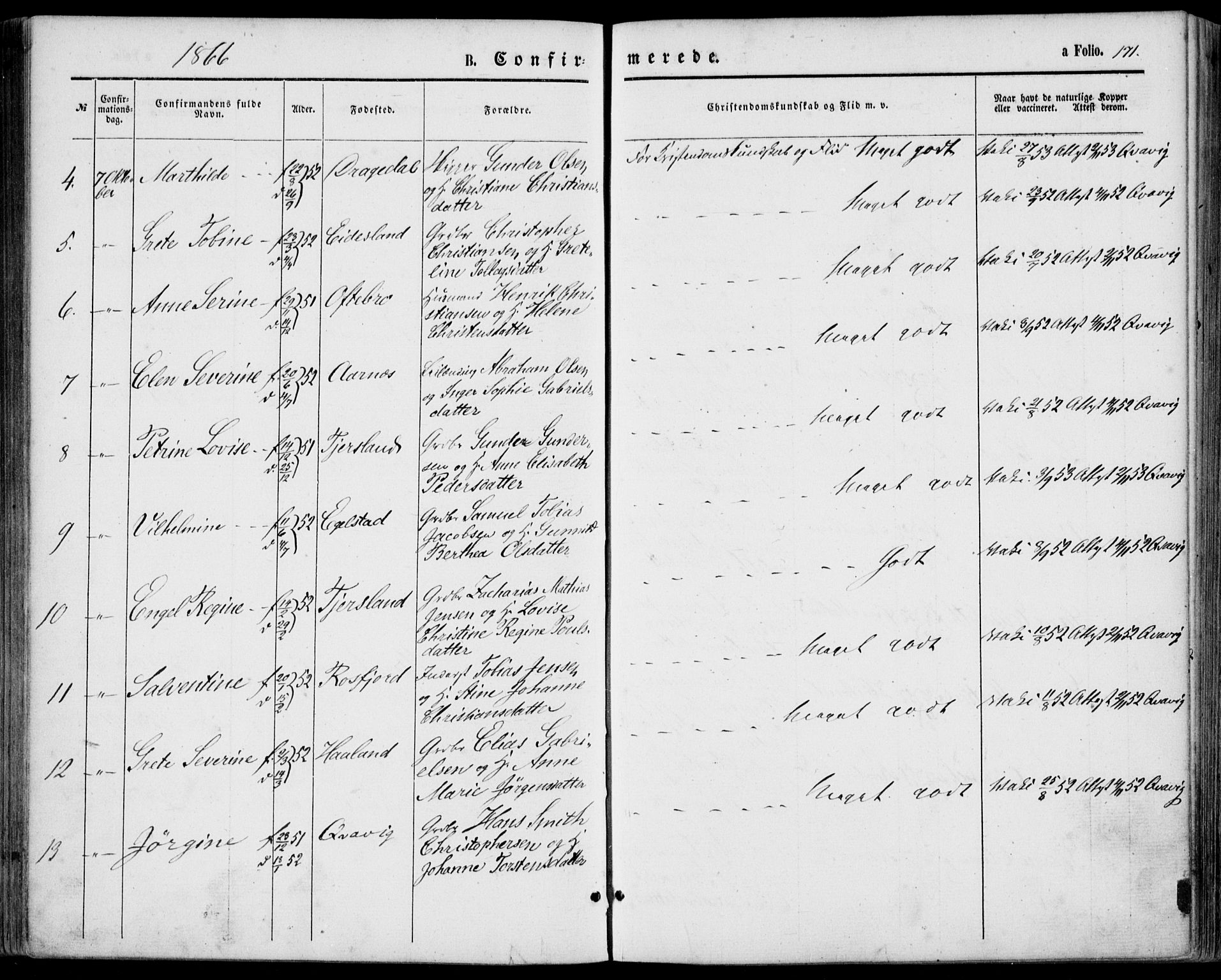 Lyngdal sokneprestkontor, AV/SAK-1111-0029/F/Fa/Fac/L0010: Ministerialbok nr. A 10, 1865-1878, s. 171