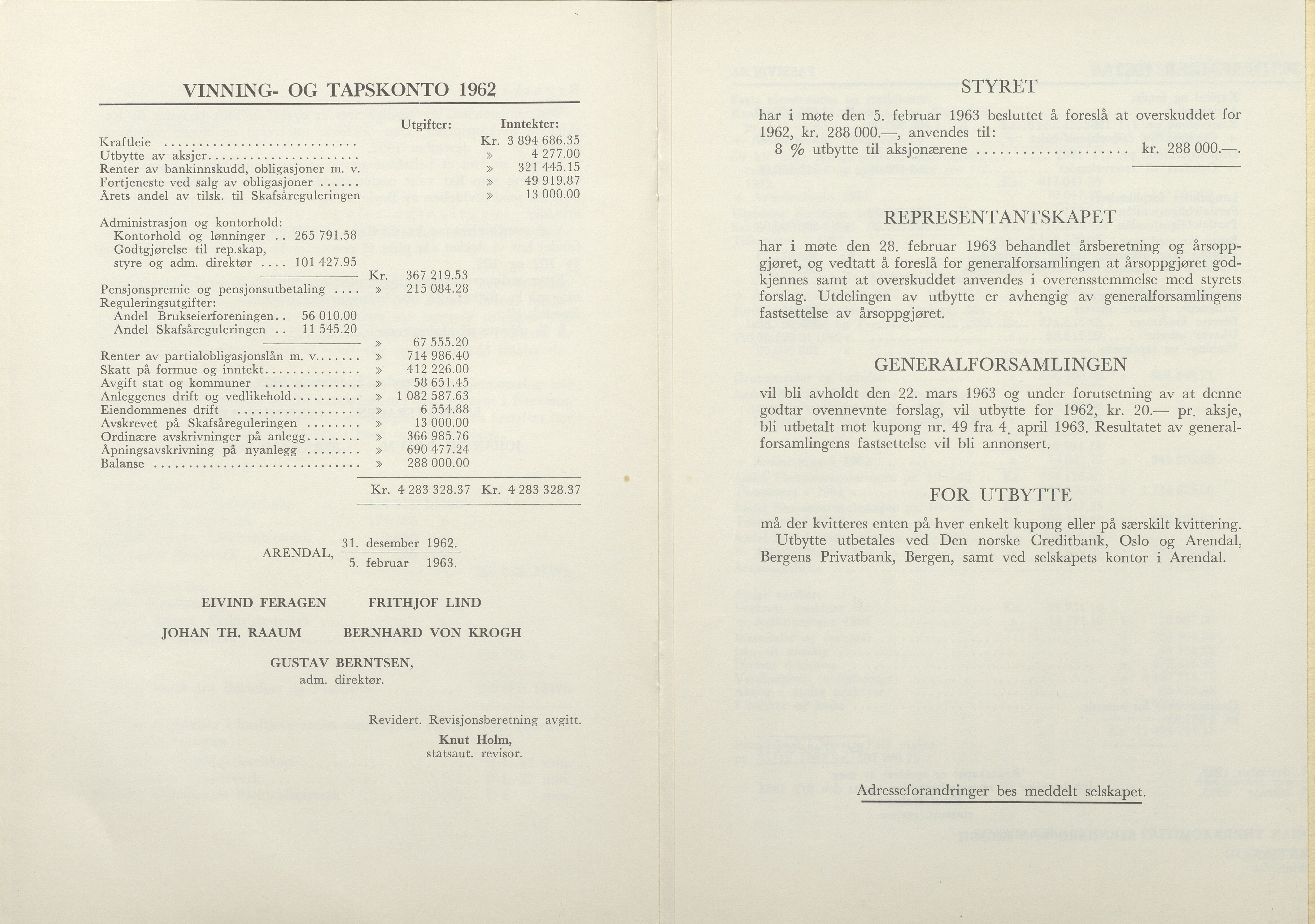 Arendals Fossekompani, AAKS/PA-2413/X/X01/L0001/0012: Beretninger, regnskap, balansekonto, gevinst- og tapskonto / Beretning, regnskap 1945 - 1962, 1945-1962, s. 111