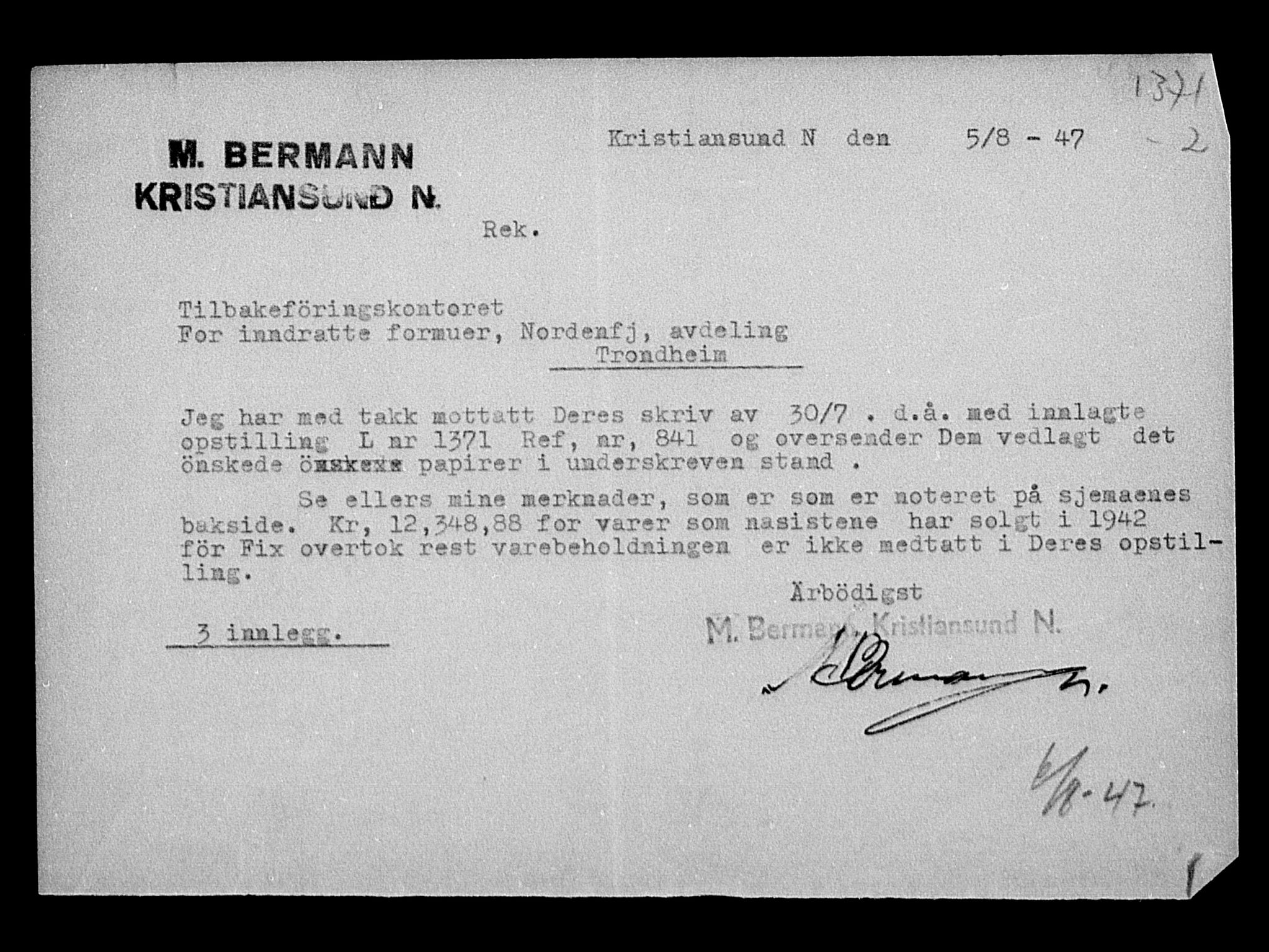 Justisdepartementet, Tilbakeføringskontoret for inndratte formuer, AV/RA-S-1564/H/Hc/Hcb/L0910: --, 1945-1947, s. 214