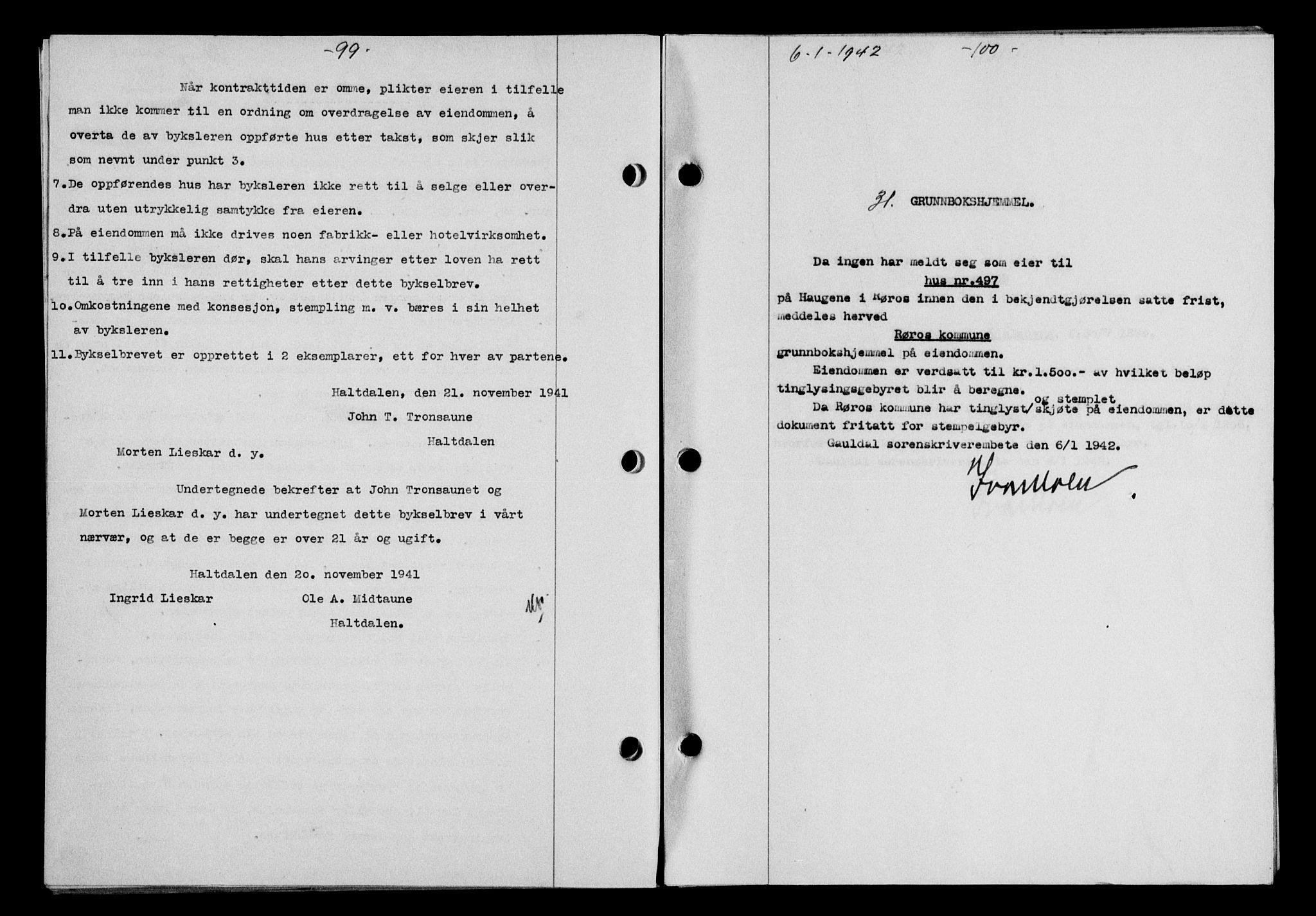 Gauldal sorenskriveri, SAT/A-0014/1/2/2C/L0054: Pantebok nr. 59, 1941-1942, Dagboknr: 31/1942