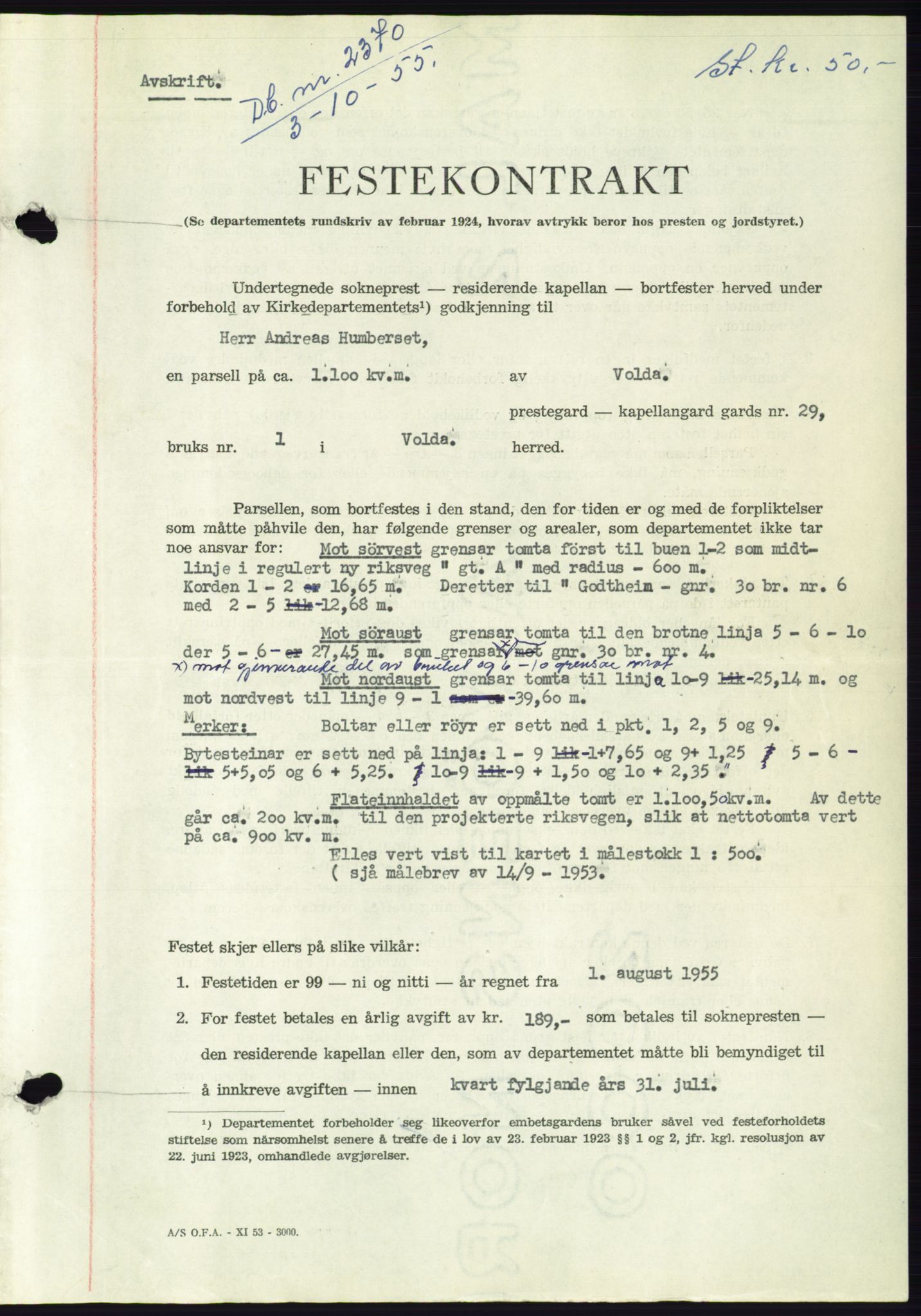 Søre Sunnmøre sorenskriveri, AV/SAT-A-4122/1/2/2C/L0102: Pantebok nr. 28A, 1955-1956, Dagboknr: 2370/1955