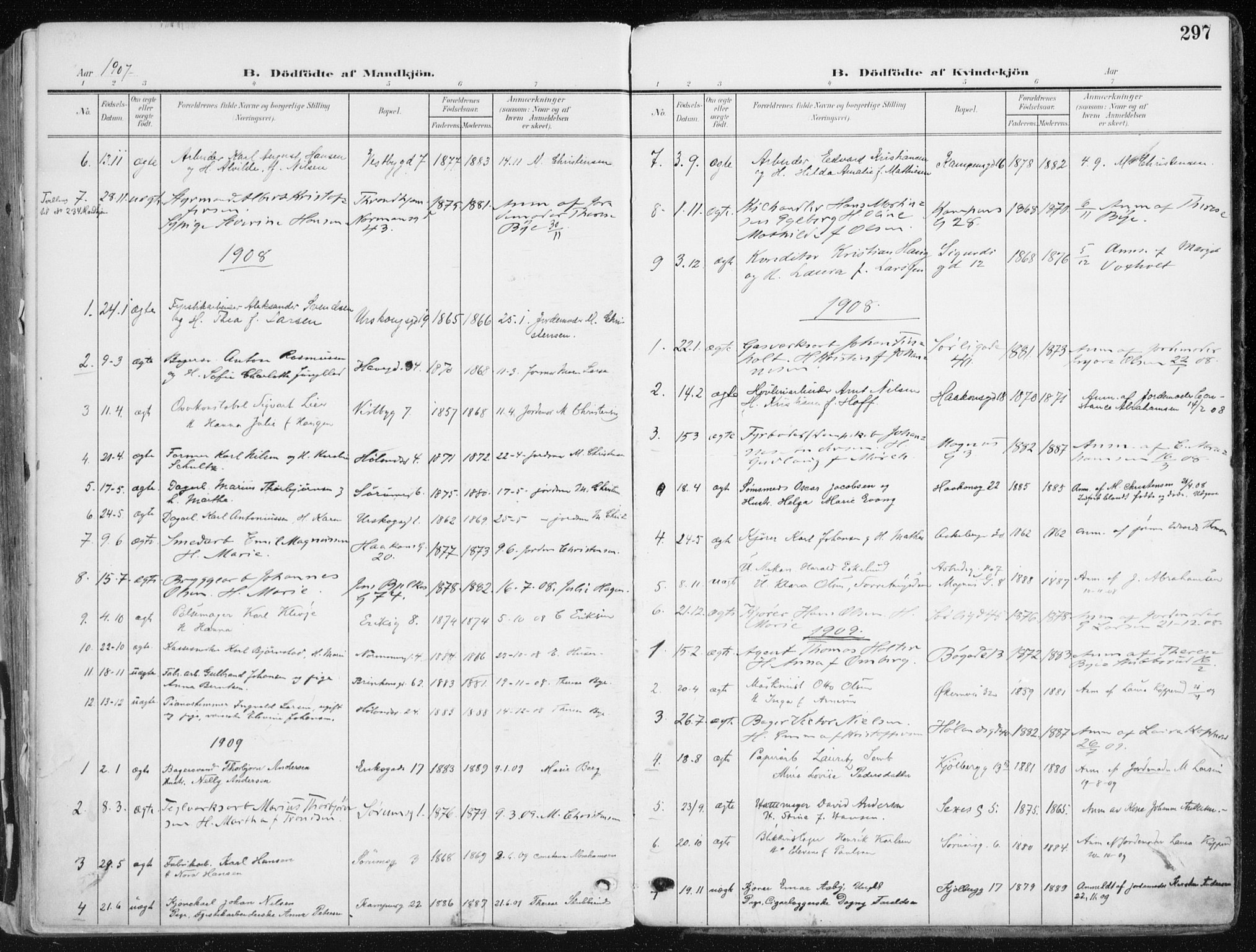 Kampen prestekontor Kirkebøker, AV/SAO-A-10853/F/Fa/L0010: Ministerialbok nr. I 10, 1905-1917, s. 297