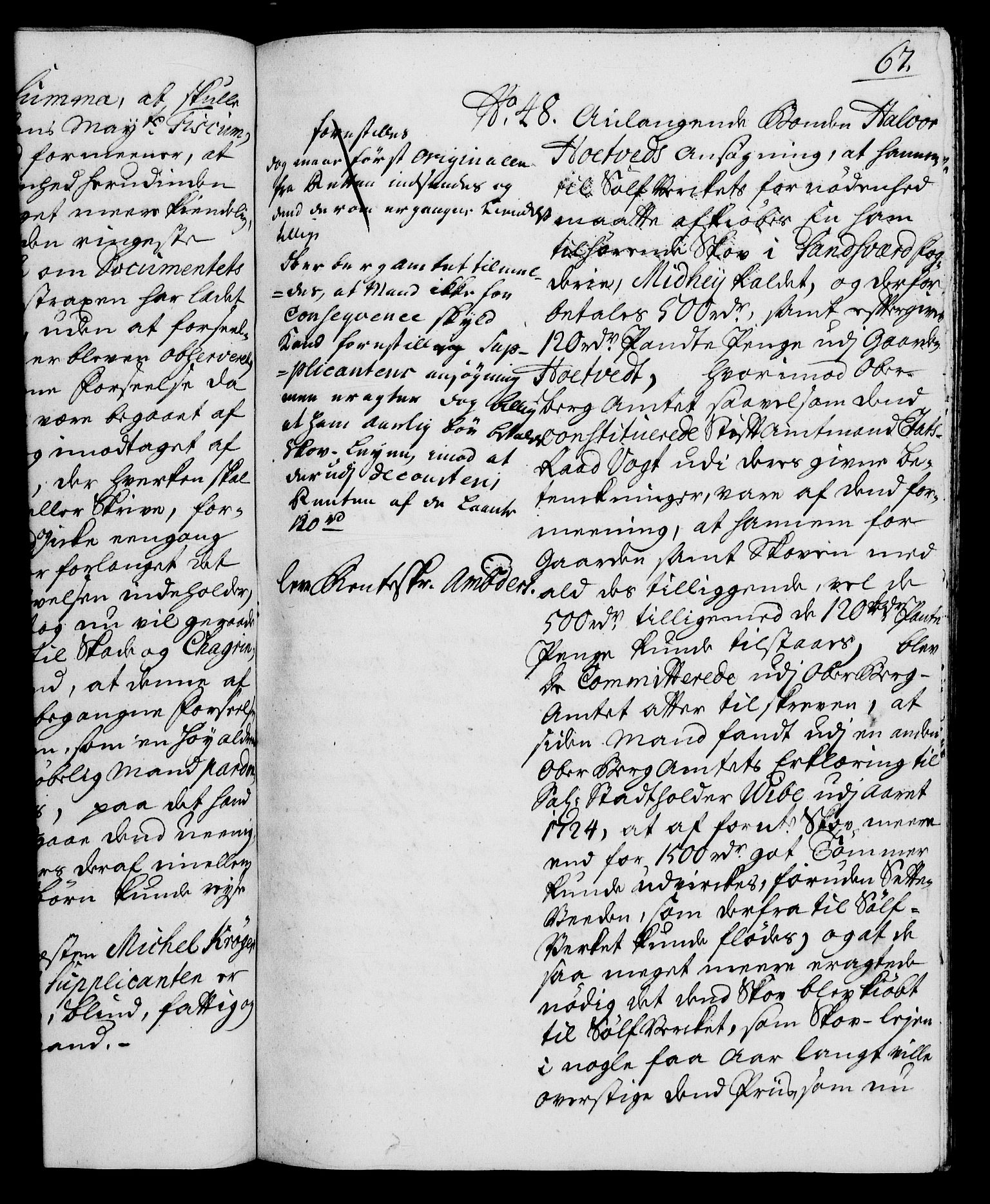 Rentekammeret, Kammerkanselliet, AV/RA-EA-3111/G/Gh/Gha/L0020: Norsk ekstraktmemorialprotokoll (merket RK 53.65), 1738-1739, s. 67