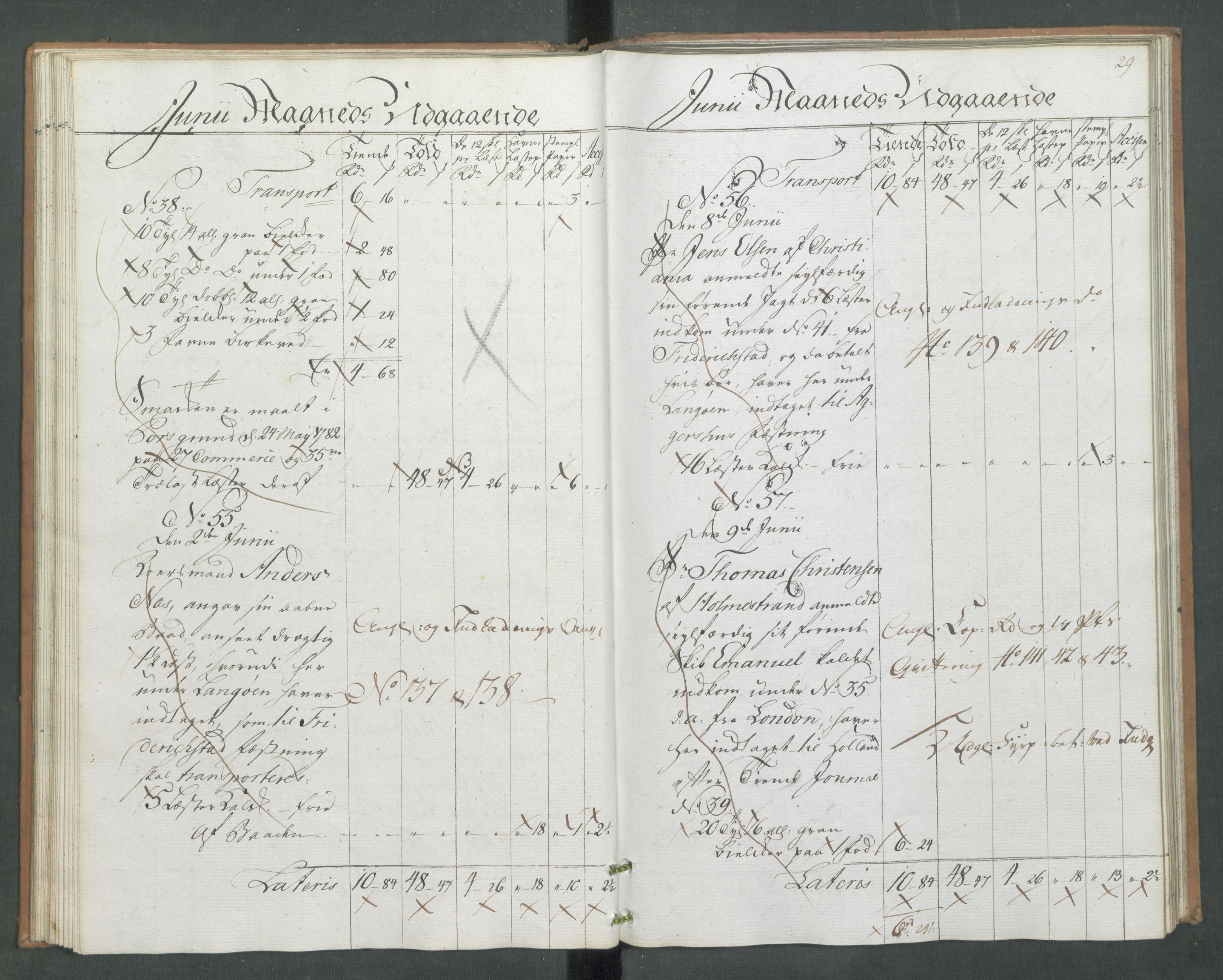 Generaltollkammeret, tollregnskaper, AV/RA-EA-5490/R09/L0079/0001: Tollregnskaper Holmestrand / Utgående hovedtollbok, 1786, s. 28b-29a