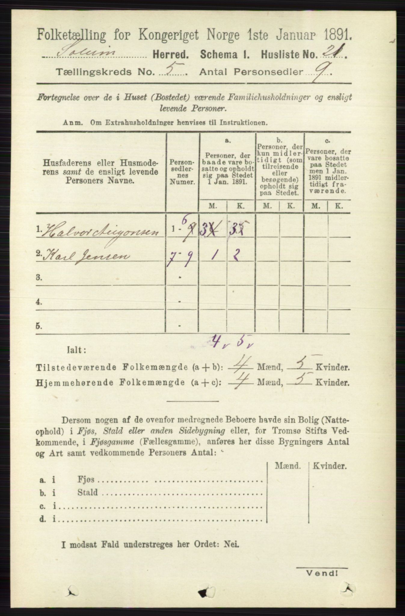 RA, Folketelling 1891 for 0818 Solum herred, 1891, s. 818