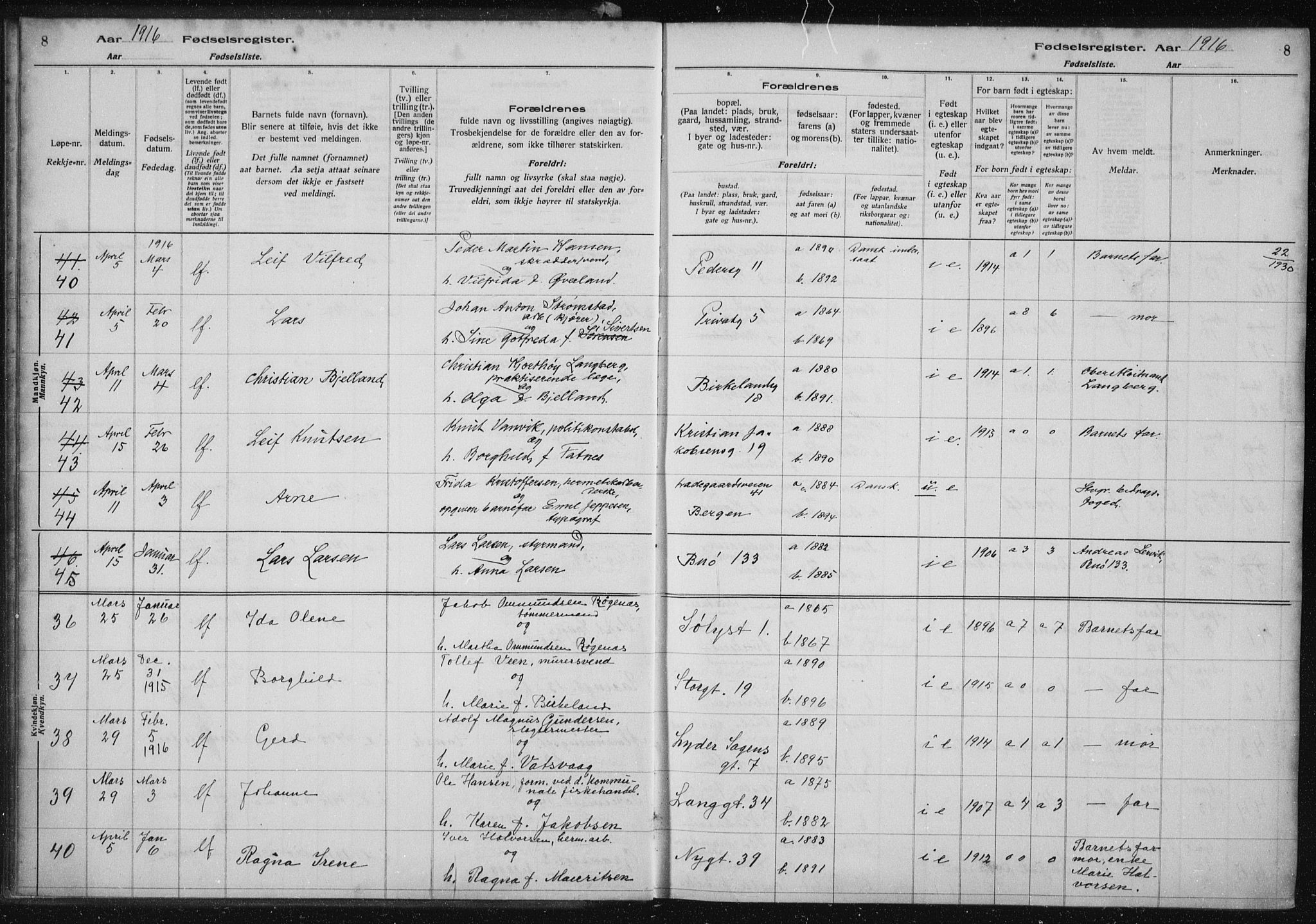 St. Petri sokneprestkontor, AV/SAST-A-101813/002/A/L0001: Fødselsregister nr. 1, 1916-1922, s. 8