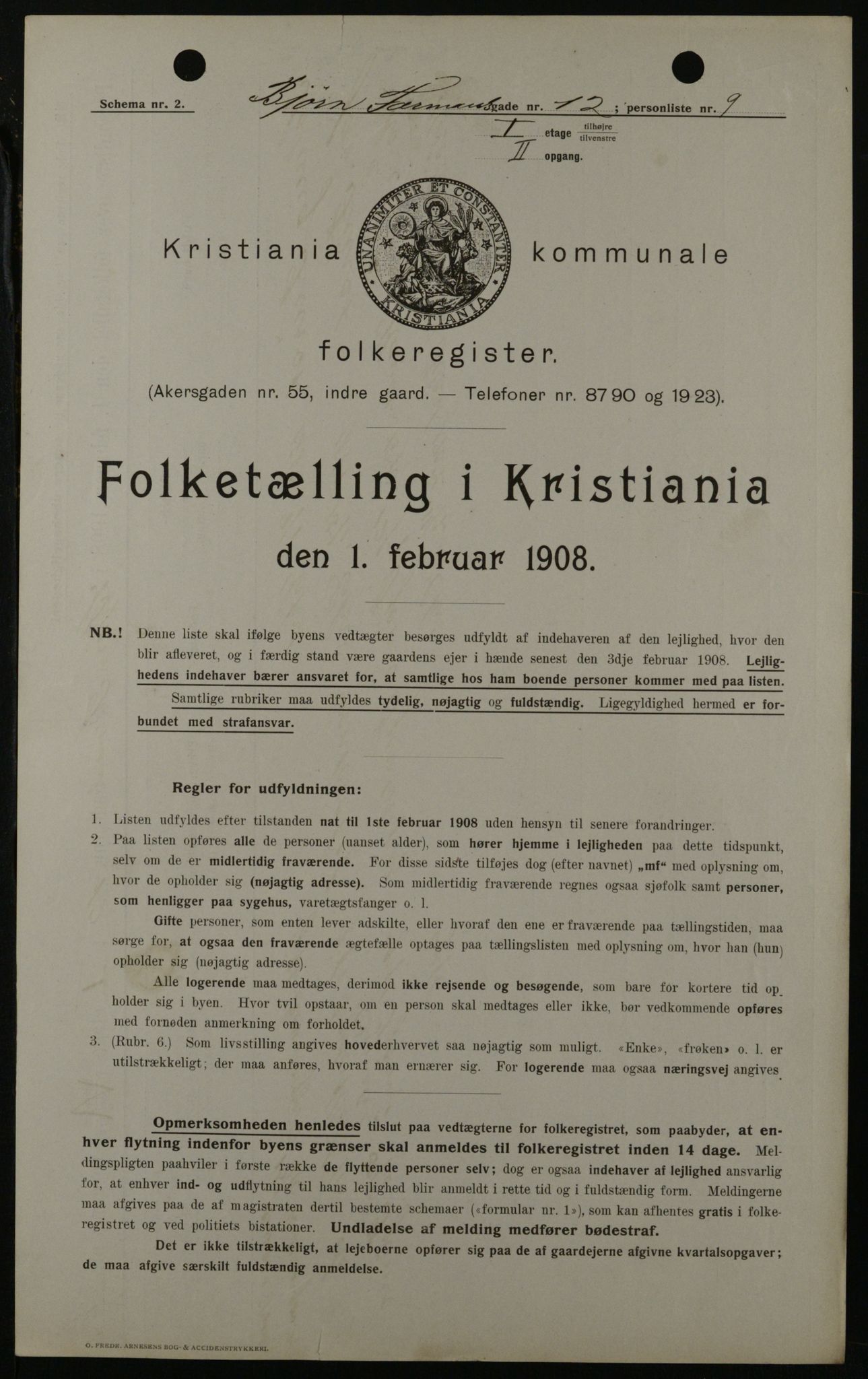 OBA, Kommunal folketelling 1.2.1908 for Kristiania kjøpstad, 1908, s. 6516