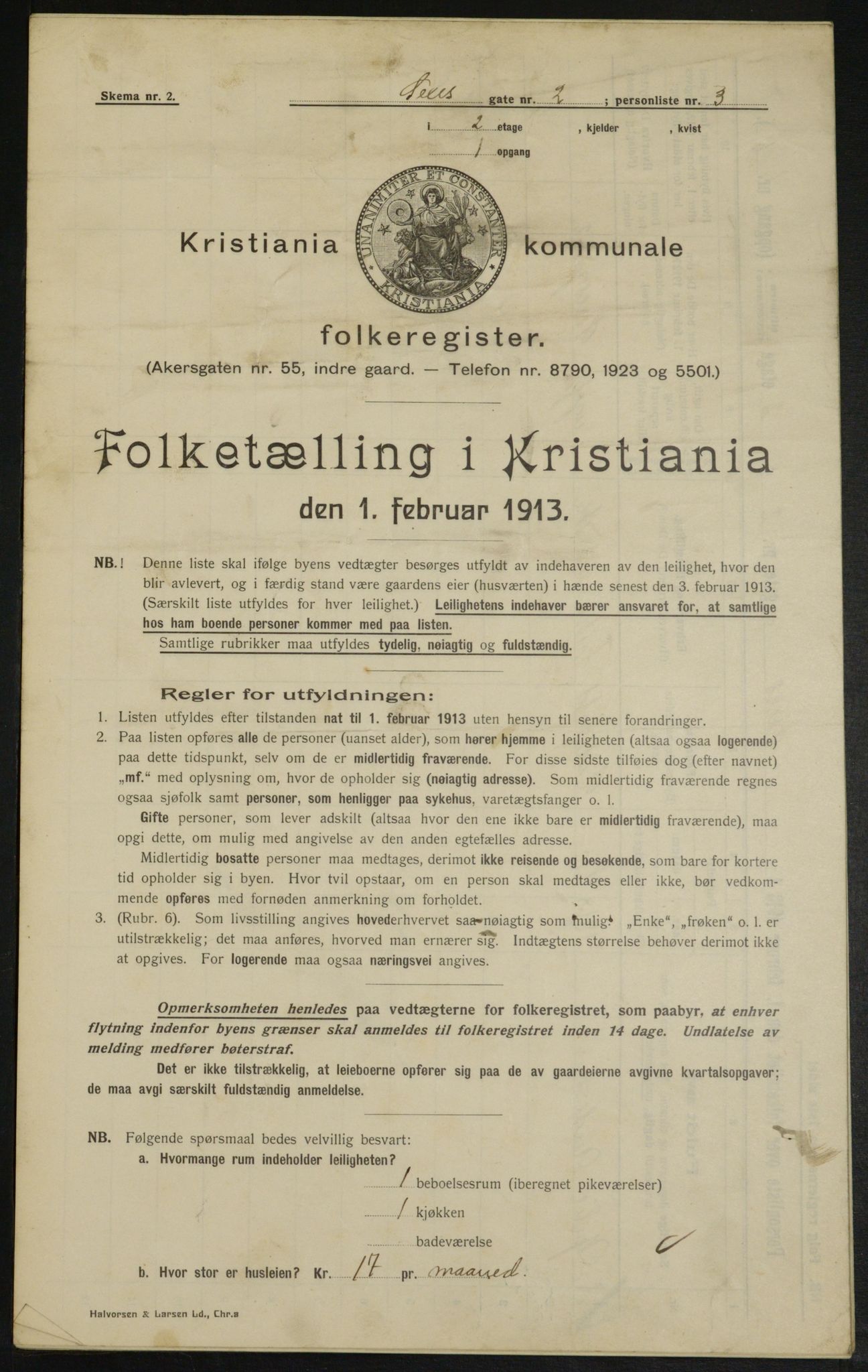 OBA, Kommunal folketelling 1.2.1913 for Kristiania, 1913, s. 94601