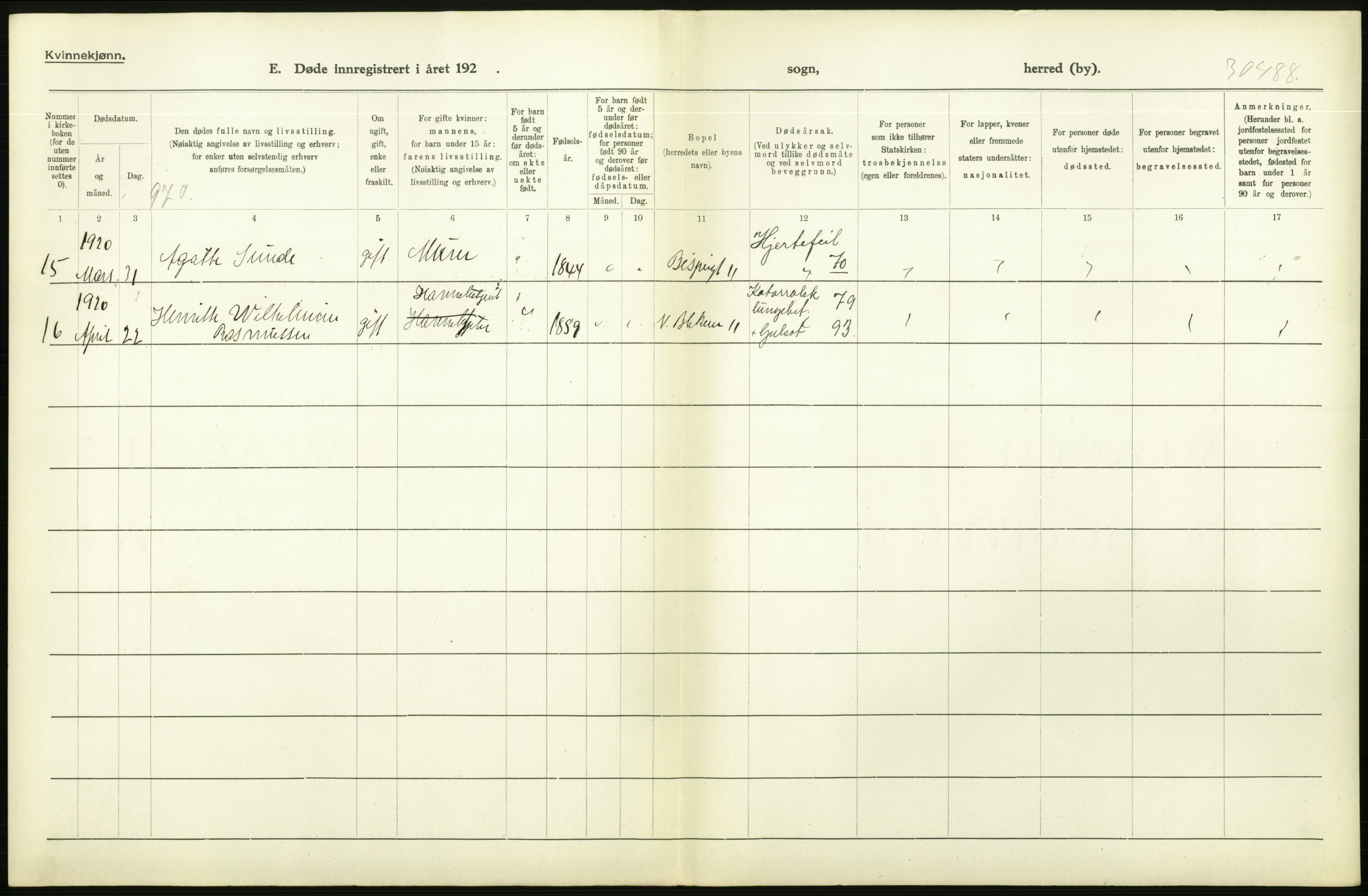 Statistisk sentralbyrå, Sosiodemografiske emner, Befolkning, AV/RA-S-2228/D/Df/Dfb/Dfbj/L0042: Bergen: Gifte, døde, dødfødte., 1920, s. 634