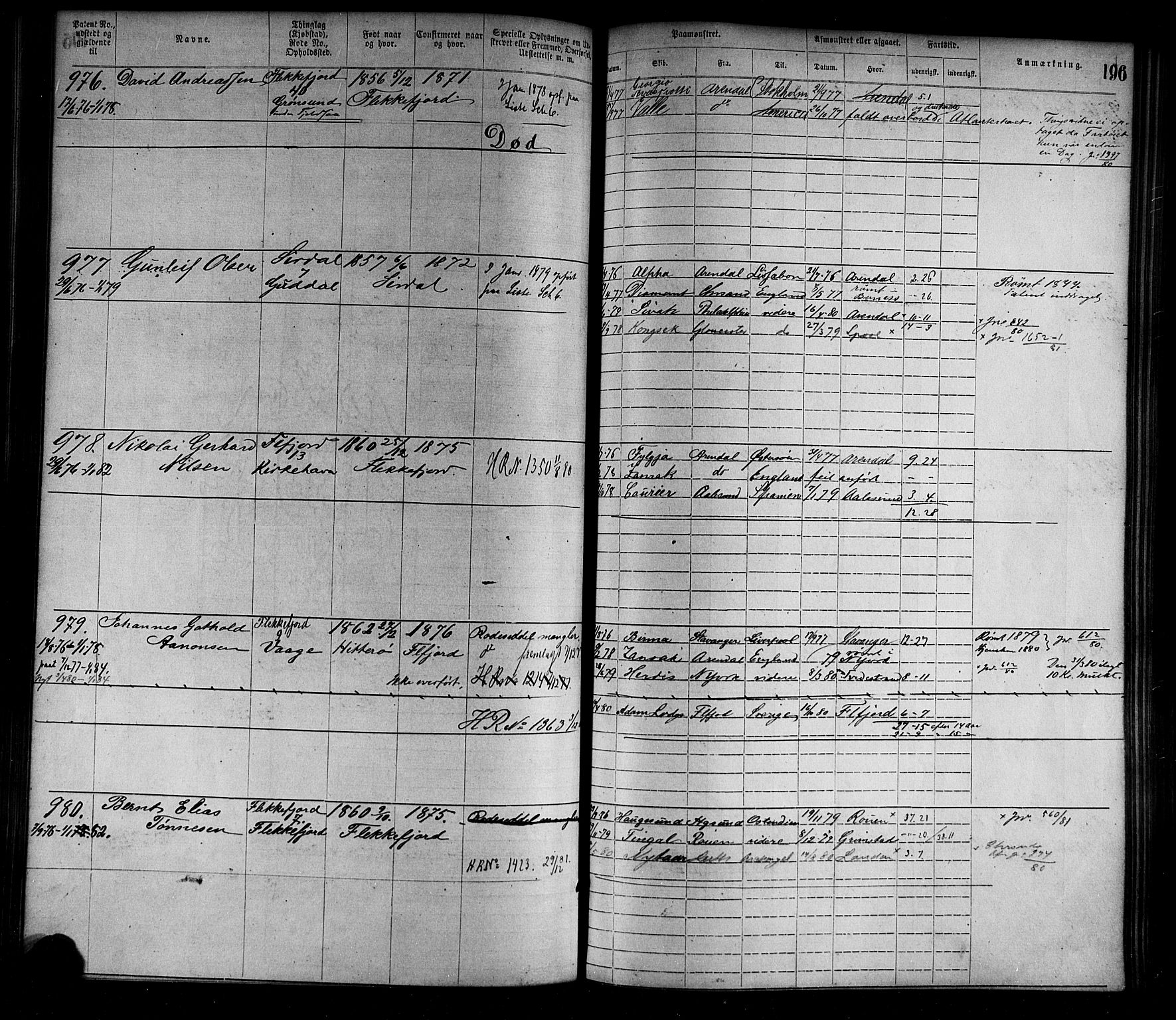 Flekkefjord mønstringskrets, AV/SAK-2031-0018/F/Fa/L0002: Annotasjonsrulle nr 1-1920 med register, N-2, 1870-1891, s. 221