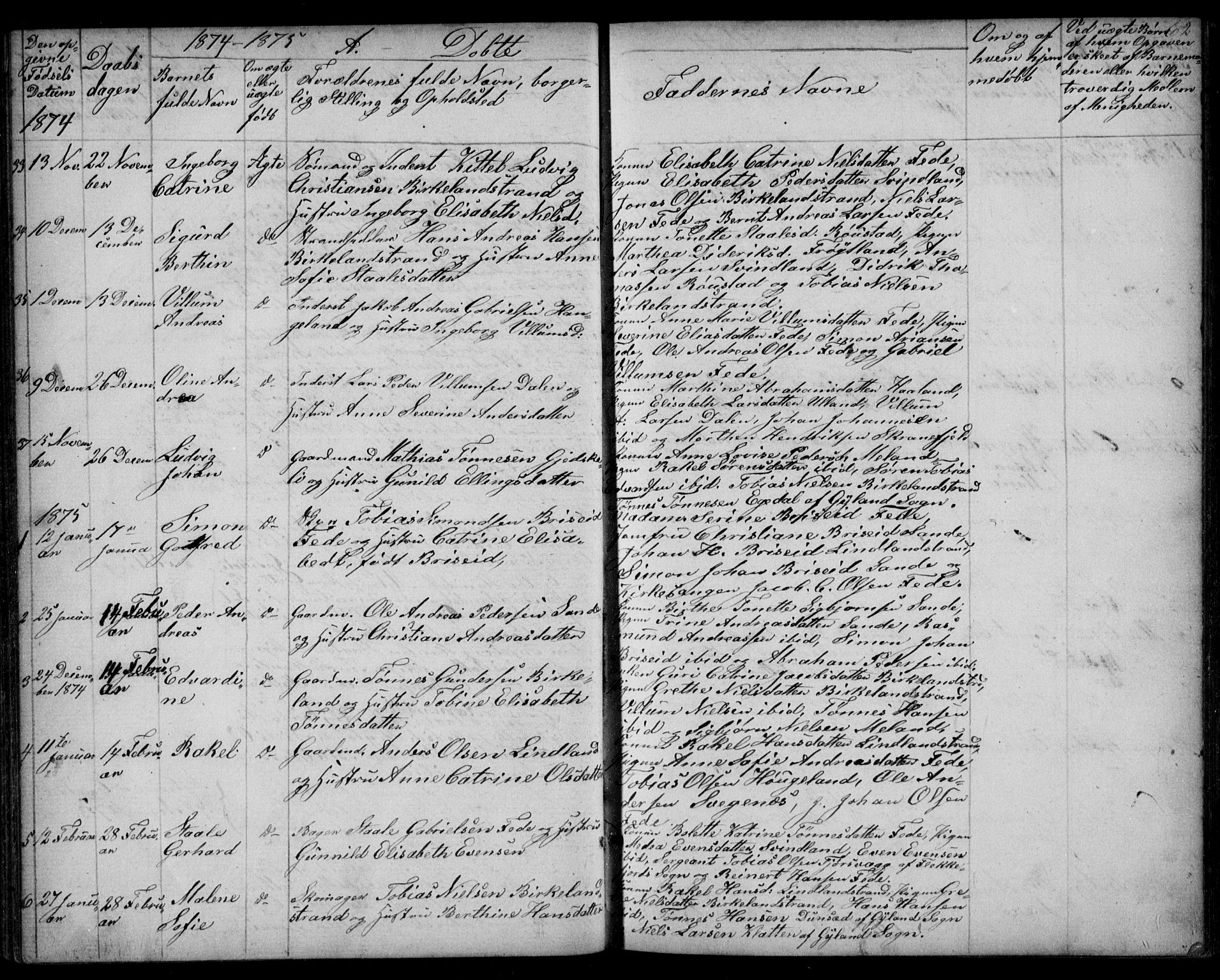 Kvinesdal sokneprestkontor, AV/SAK-1111-0026/F/Fb/Fba/L0003: Klokkerbok nr. B 3, 1858-1893, s. 62