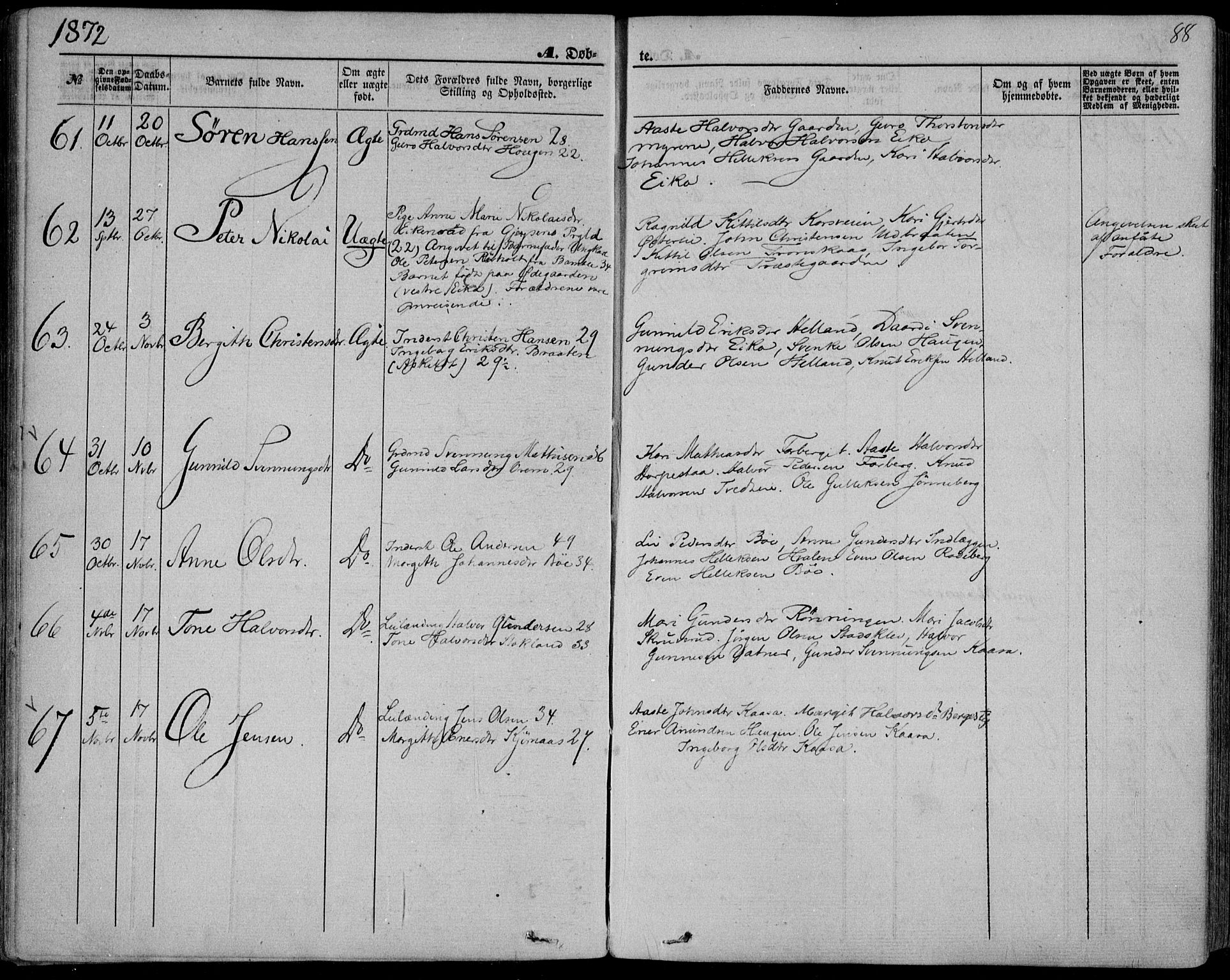 Bø kirkebøker, AV/SAKO-A-257/F/Fa/L0009: Ministerialbok nr. 9, 1862-1879, s. 88