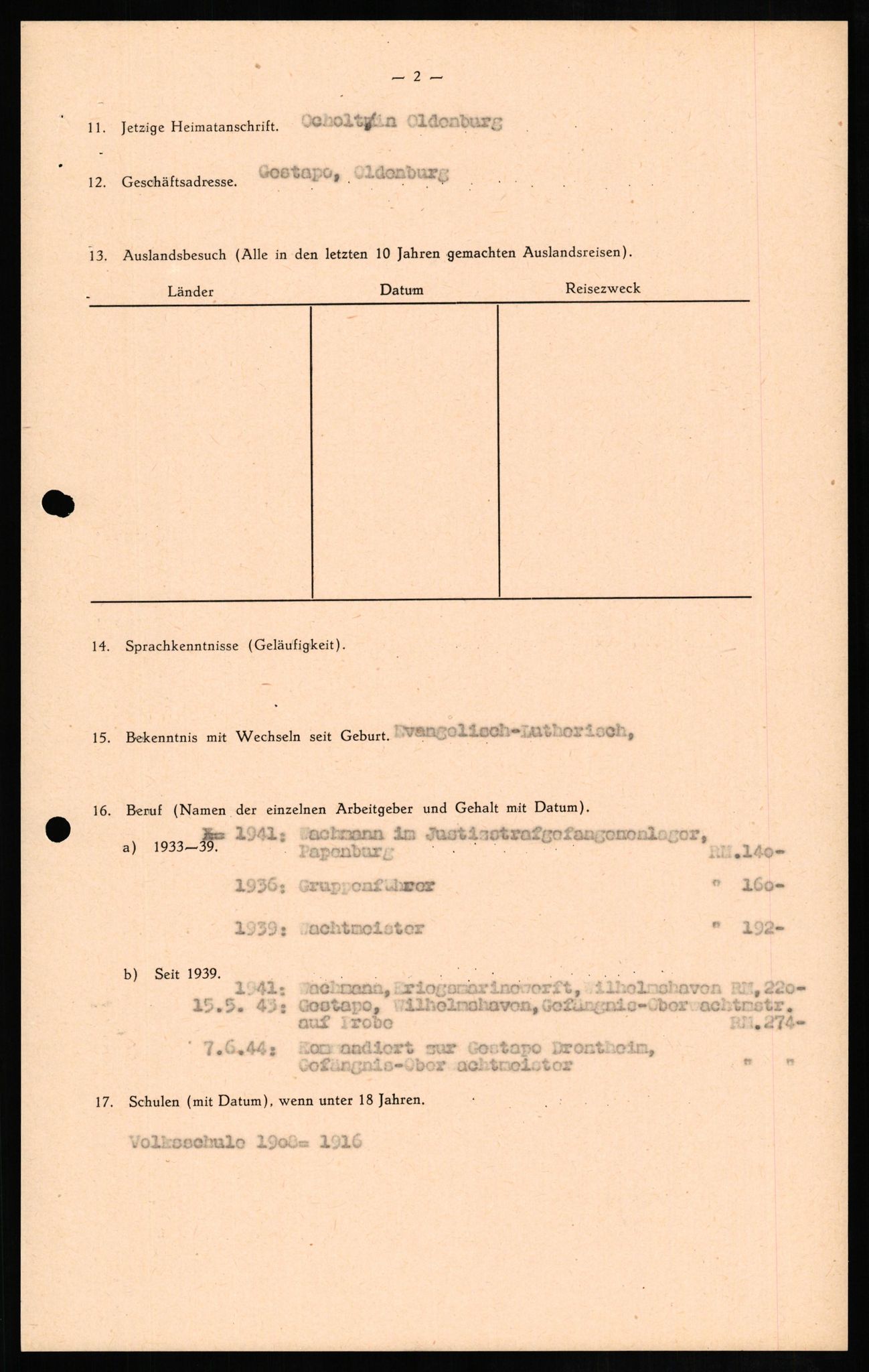 Forsvaret, Forsvarets overkommando II, AV/RA-RAFA-3915/D/Db/L0013: CI Questionaires. Tyske okkupasjonsstyrker i Norge. Tyskere., 1945-1946, s. 463