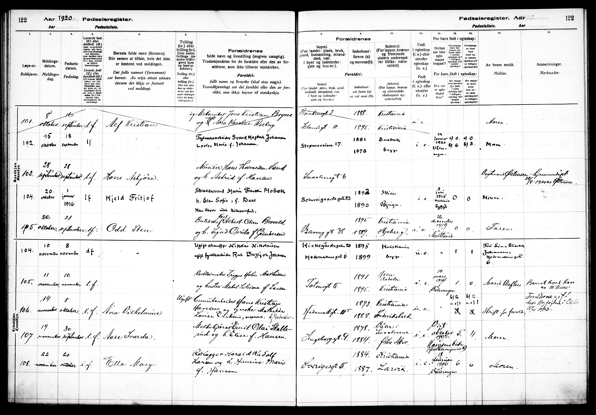 Vålerengen prestekontor Kirkebøker, AV/SAO-A-10878/J/Ja/L0001: Fødselsregister nr. 1, 1916-1924, s. 122