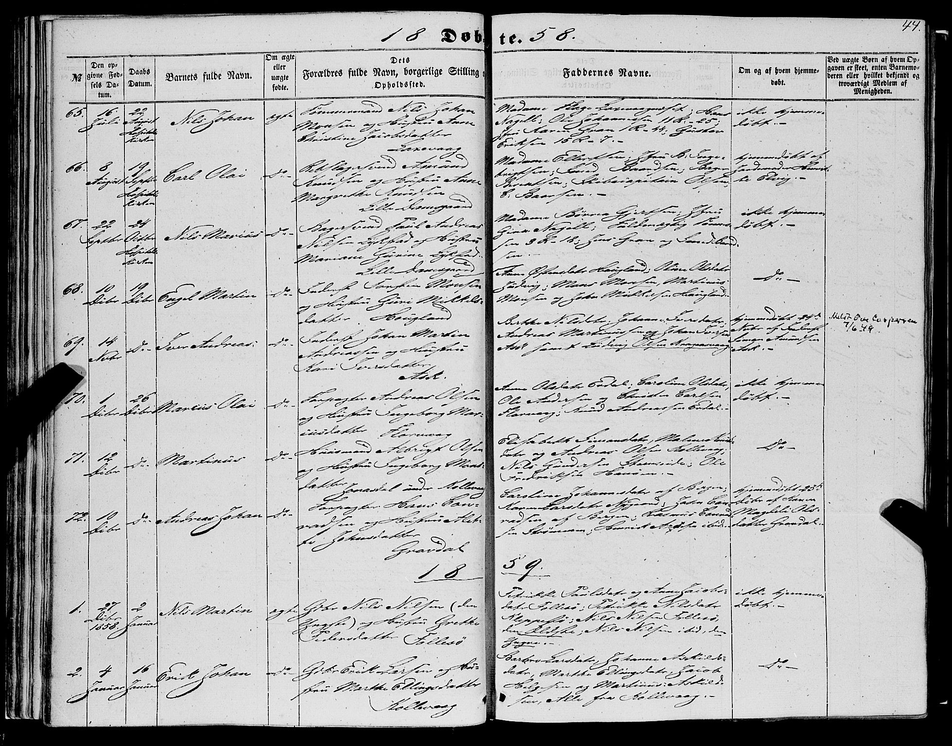 Askøy Sokneprestembete, AV/SAB-A-74101/H/Ha/Haa/Haaa/L0008: Ministerialbok nr. A 8, 1852-1862, s. 44