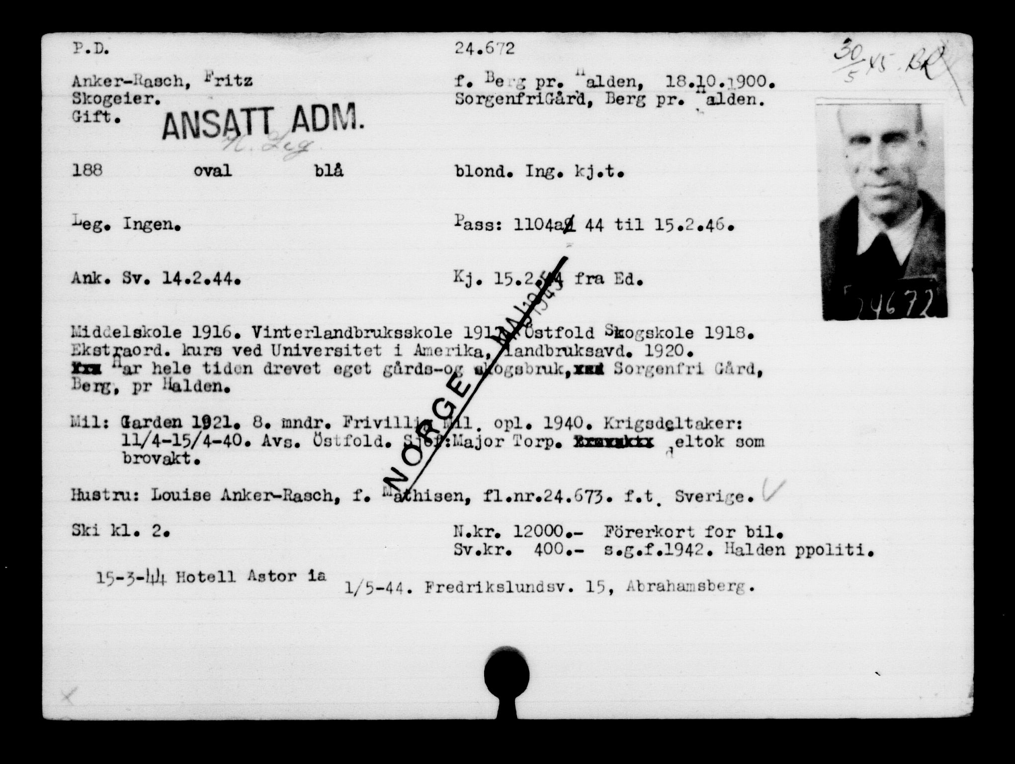 Utenriksstasjonene, Legasjonen i Stockholm, Flyktningkontoret, AV/RA-S-6753/V/Va/L0010: Kjesäterkartoteket, flyktninger med registreringsnr. 22000-25314, 1940-1945, s. 2812