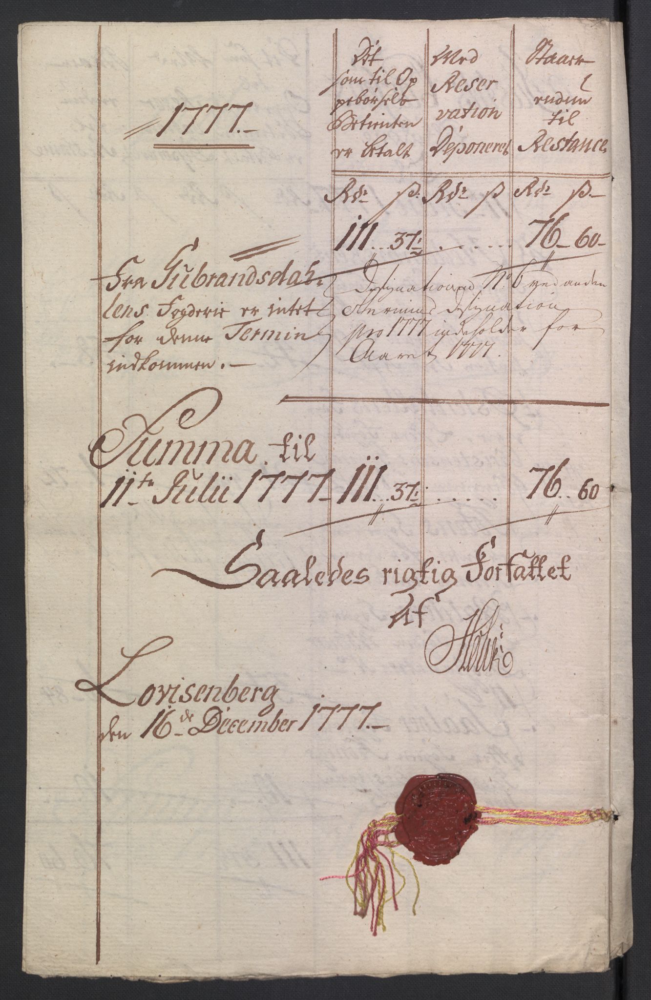 Rentekammeret inntil 1814, Reviderte regnskaper, Mindre regnskaper, AV/RA-EA-4068/Rb/L0014: Opplands amt, 1771-1779, s. 451