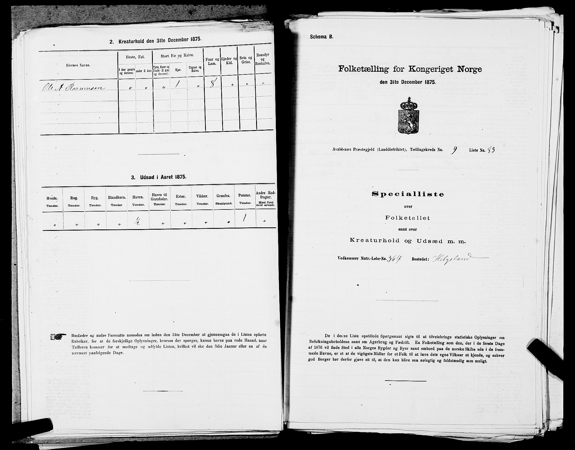 SAST, Folketelling 1875 for 1147L Avaldsnes prestegjeld, Avaldsnes sokn og Kopervik landsokn, 1875, s. 1585