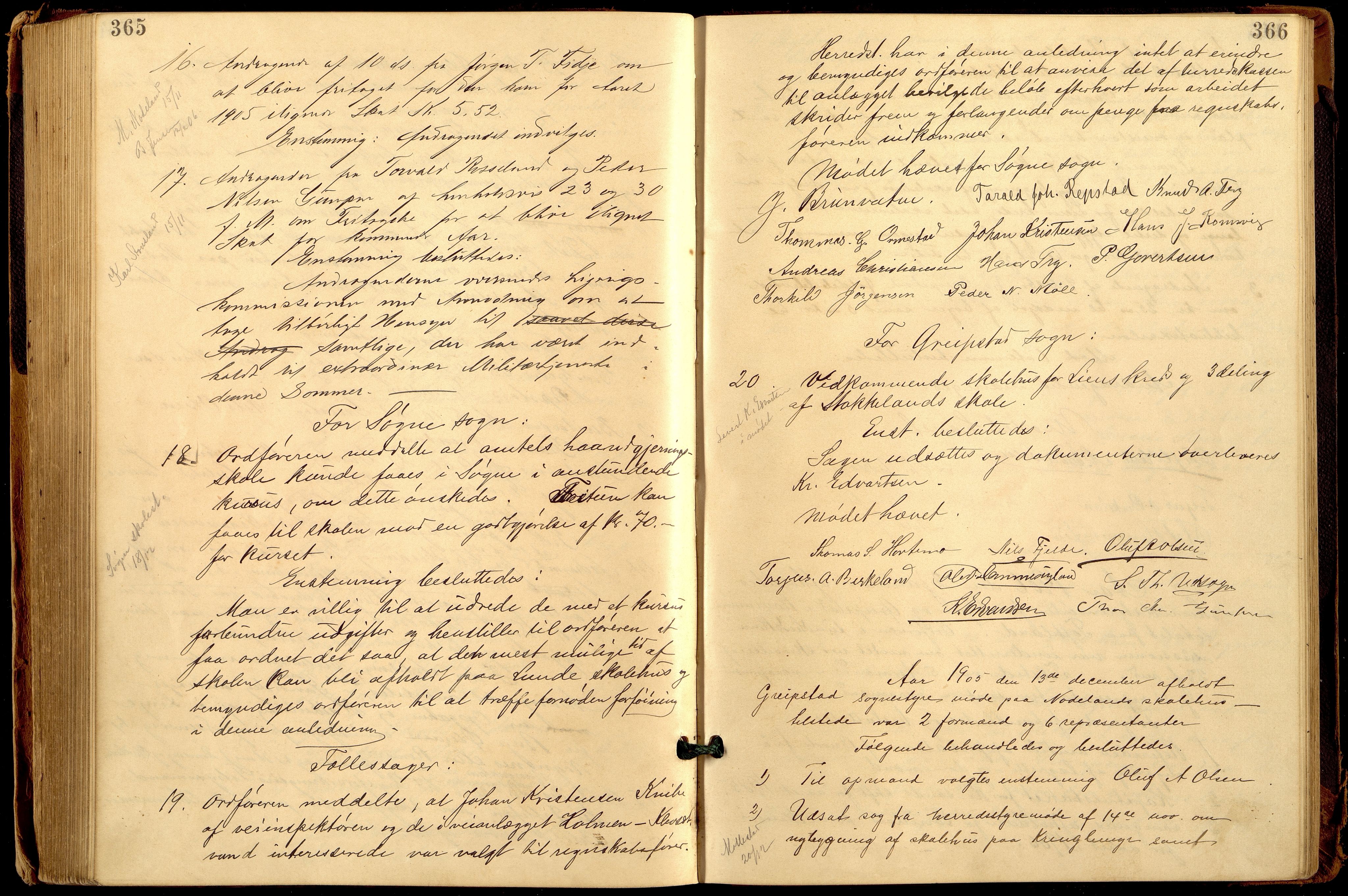 Søgne og Greipstad kommune - Formannskapet, ARKSOR/1018SG120/A/L0006: Møtebok (d), 1901-1909, s. 365-366