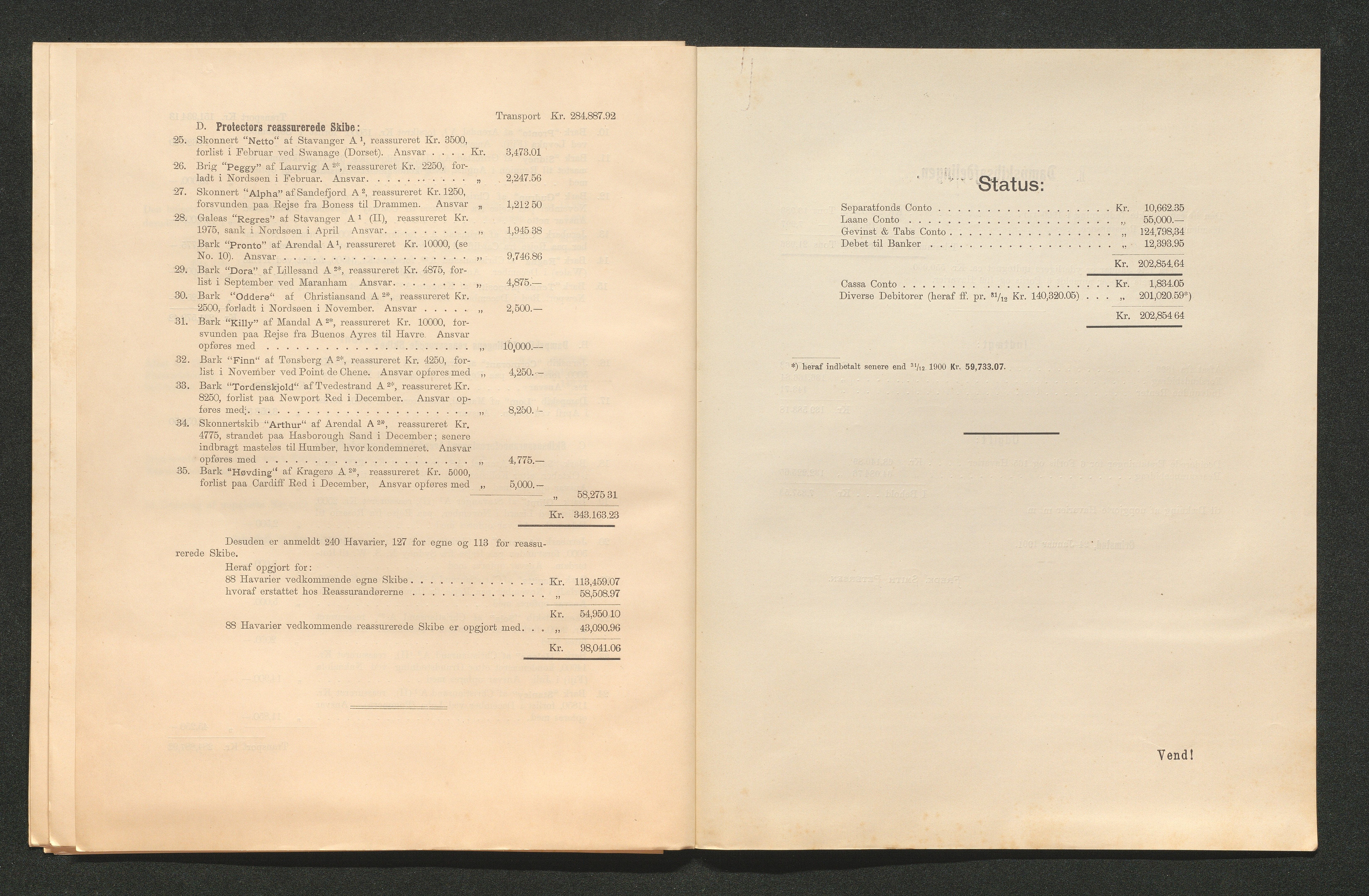 Agders Gjensidige Assuranceforening, AAKS/PA-1718/05/L0003: Regnskap, seilavdeling, pakkesak, 1890-1912