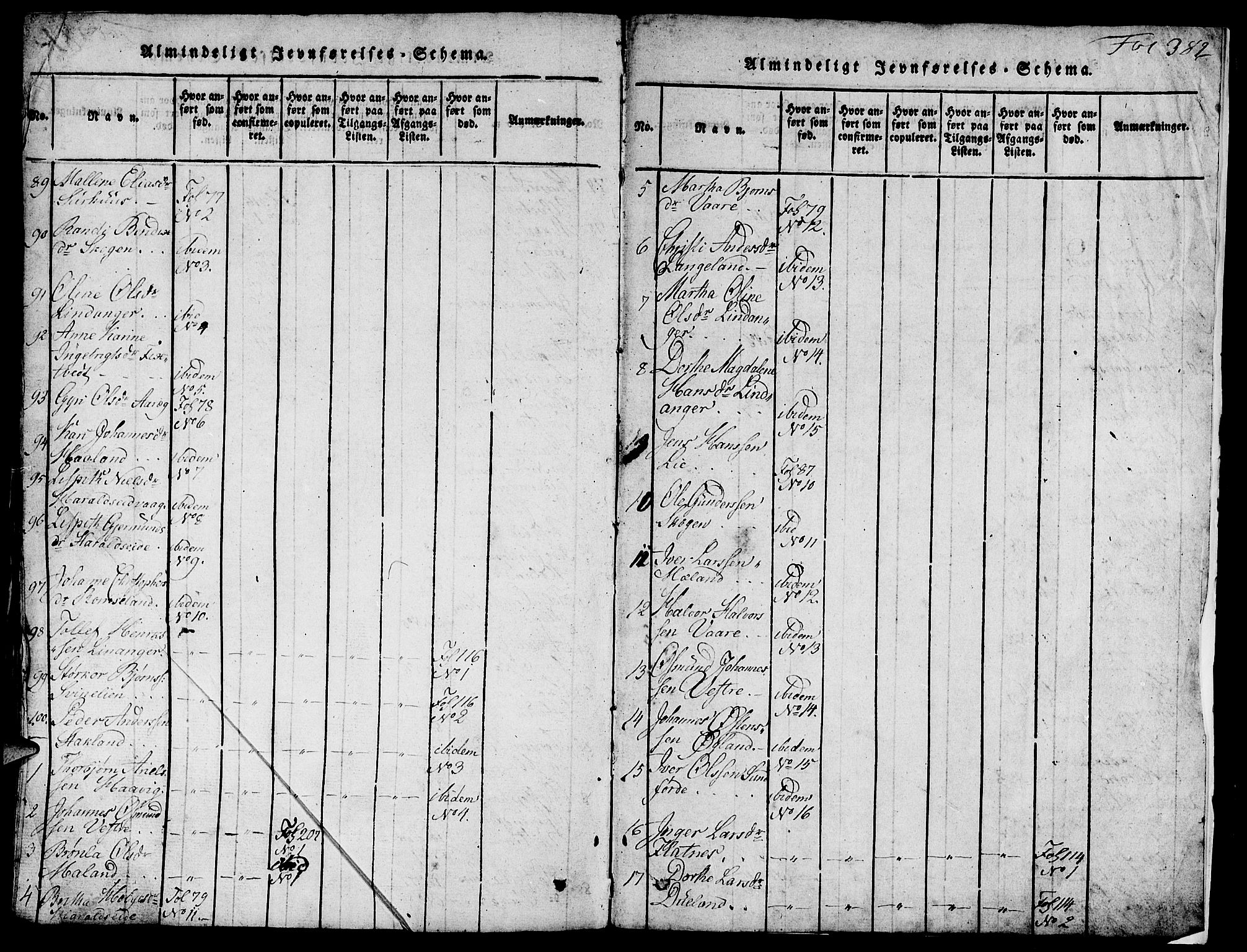 Skjold sokneprestkontor, AV/SAST-A-101847/H/Ha/Hab/L0001: Klokkerbok nr. B 1, 1815-1835, s. 382