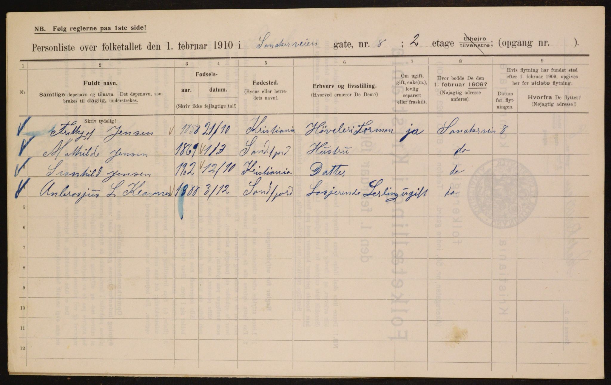 OBA, Kommunal folketelling 1.2.1910 for Kristiania, 1910, s. 82966