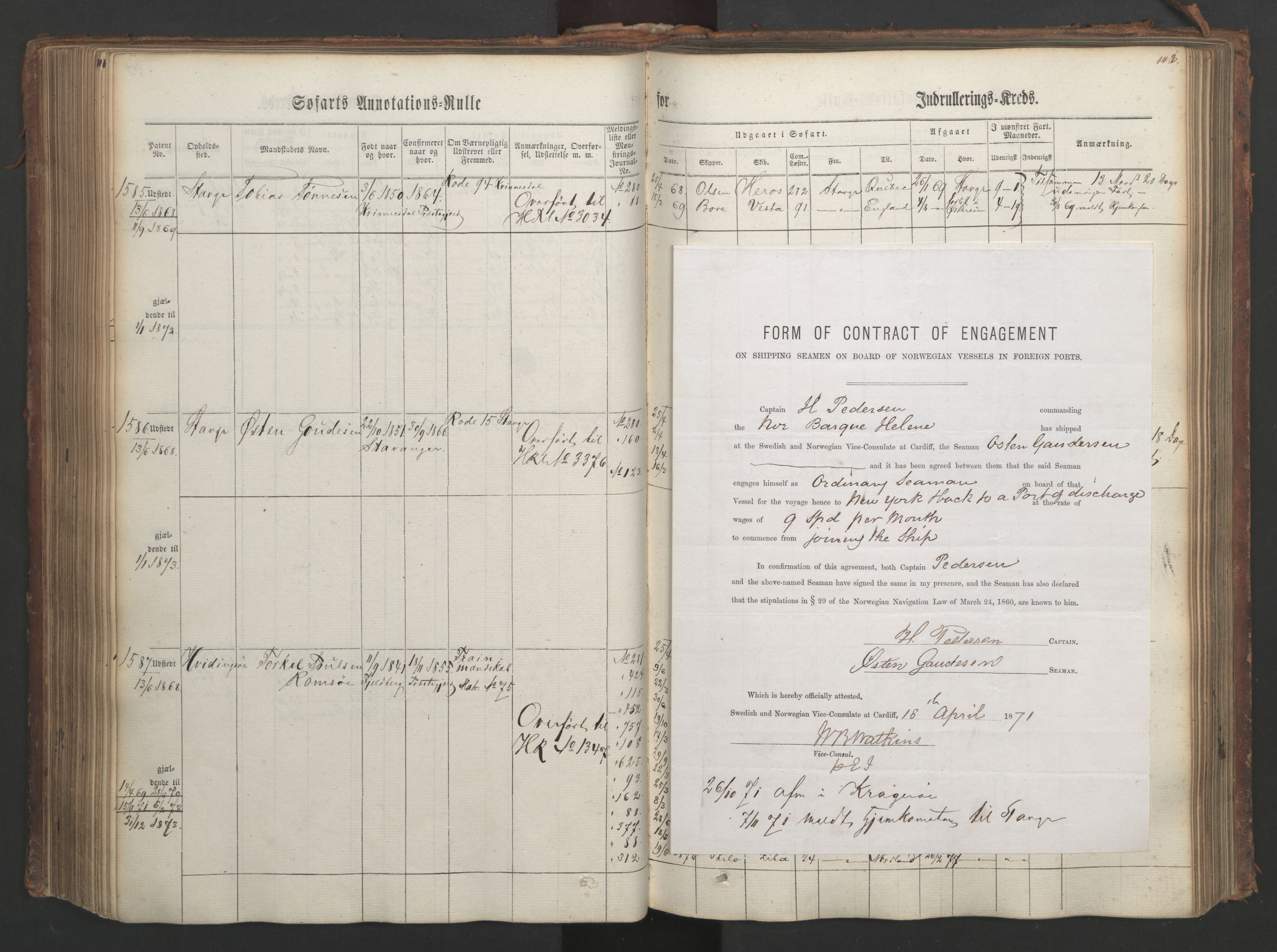Stavanger sjømannskontor, AV/SAST-A-102006/F/Ff/L0003: Annotasjonsrulle, patentnr. 1144-1761, 1866, s. 172