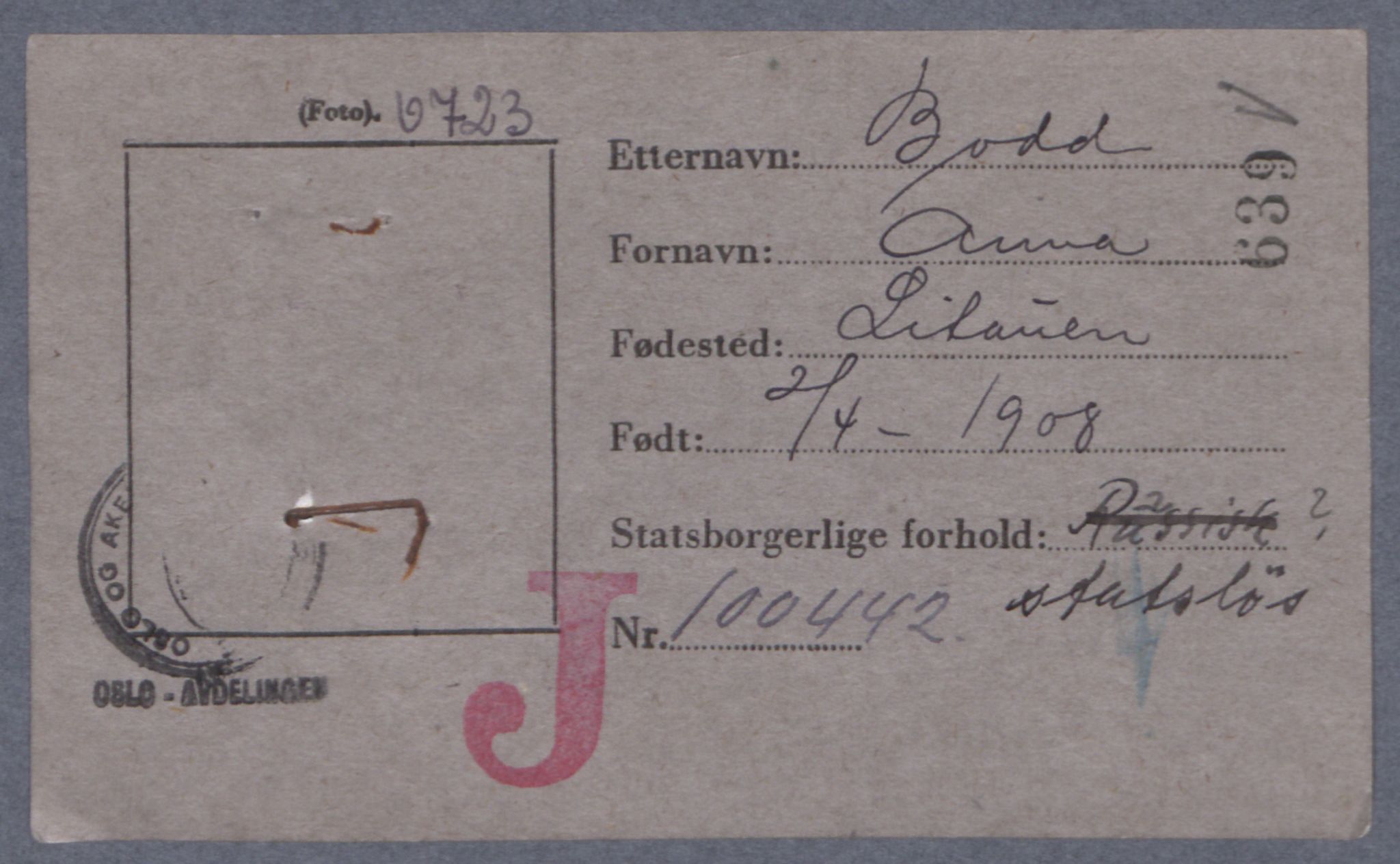 Sosialdepartementet, Våre Falne, RA/S-1708/E/Ee/L0021A: Fotografier av jøder på legitimasjonskort (1941-42), 1941-1942, s. 51