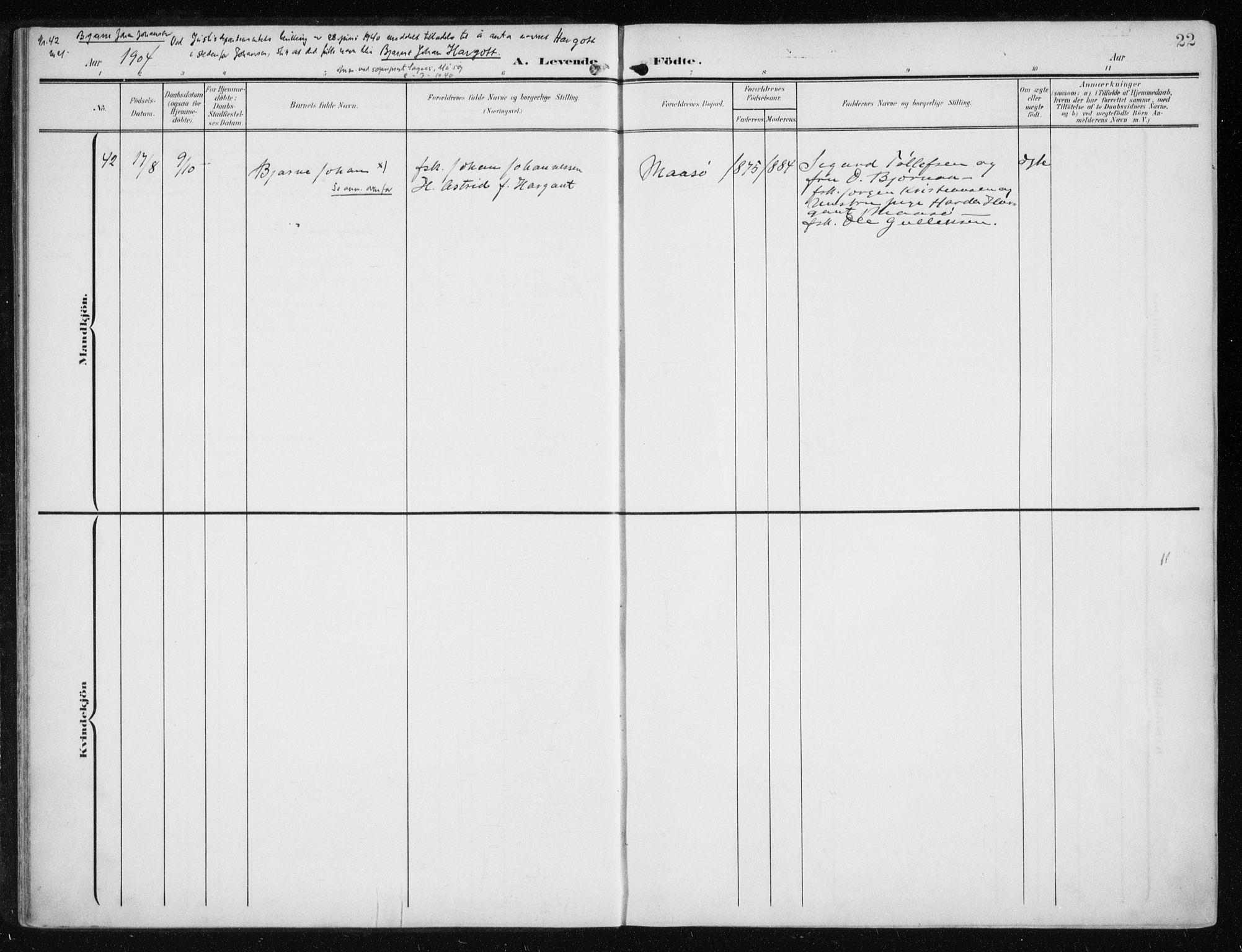 Måsøy sokneprestkontor, AV/SATØ-S-1348/H/Ha/L0009kirke: Ministerialbok nr. 9, 1903-1914, s. 22