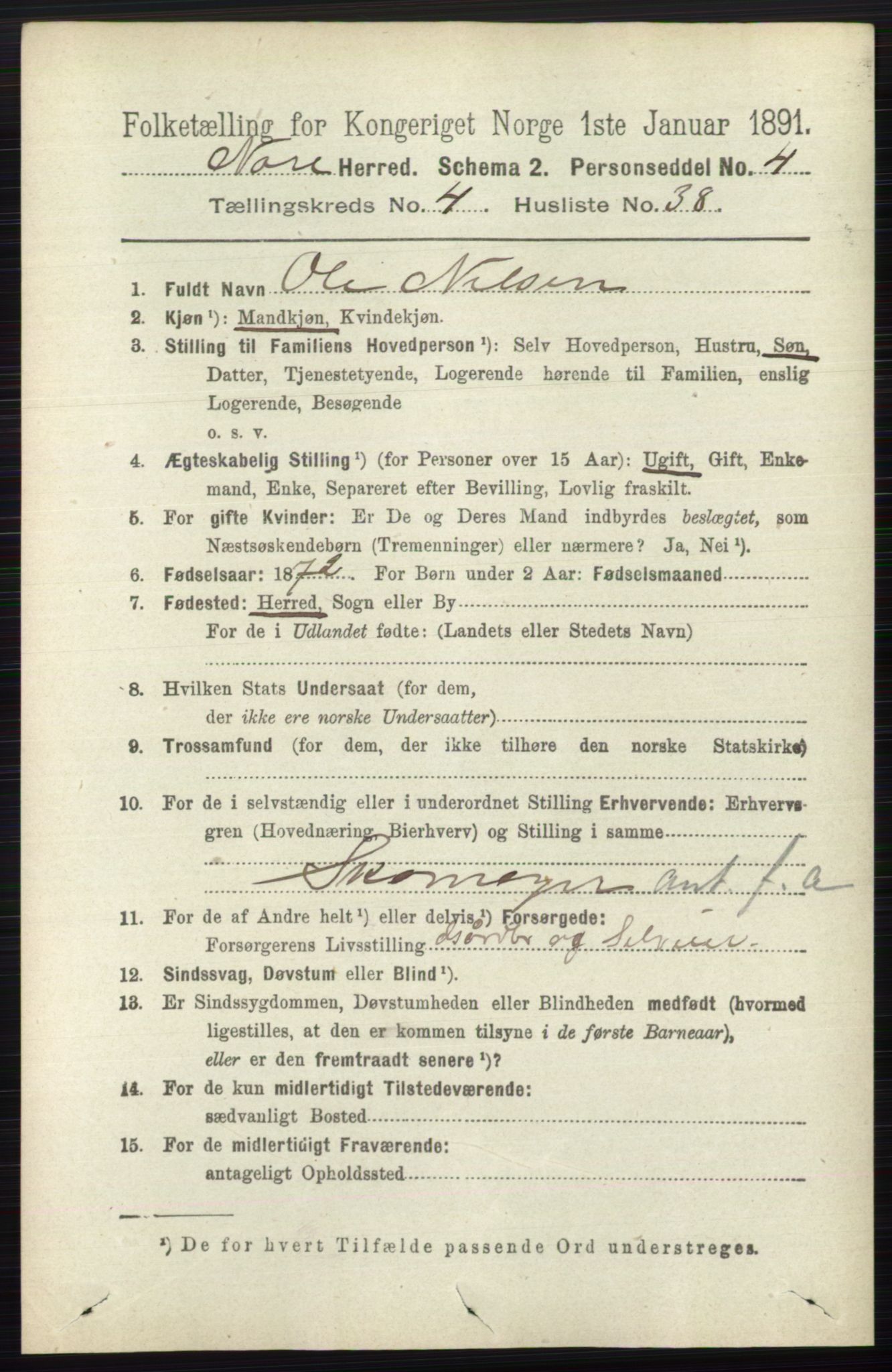 RA, Folketelling 1891 for 0633 Nore herred, 1891, s. 1491
