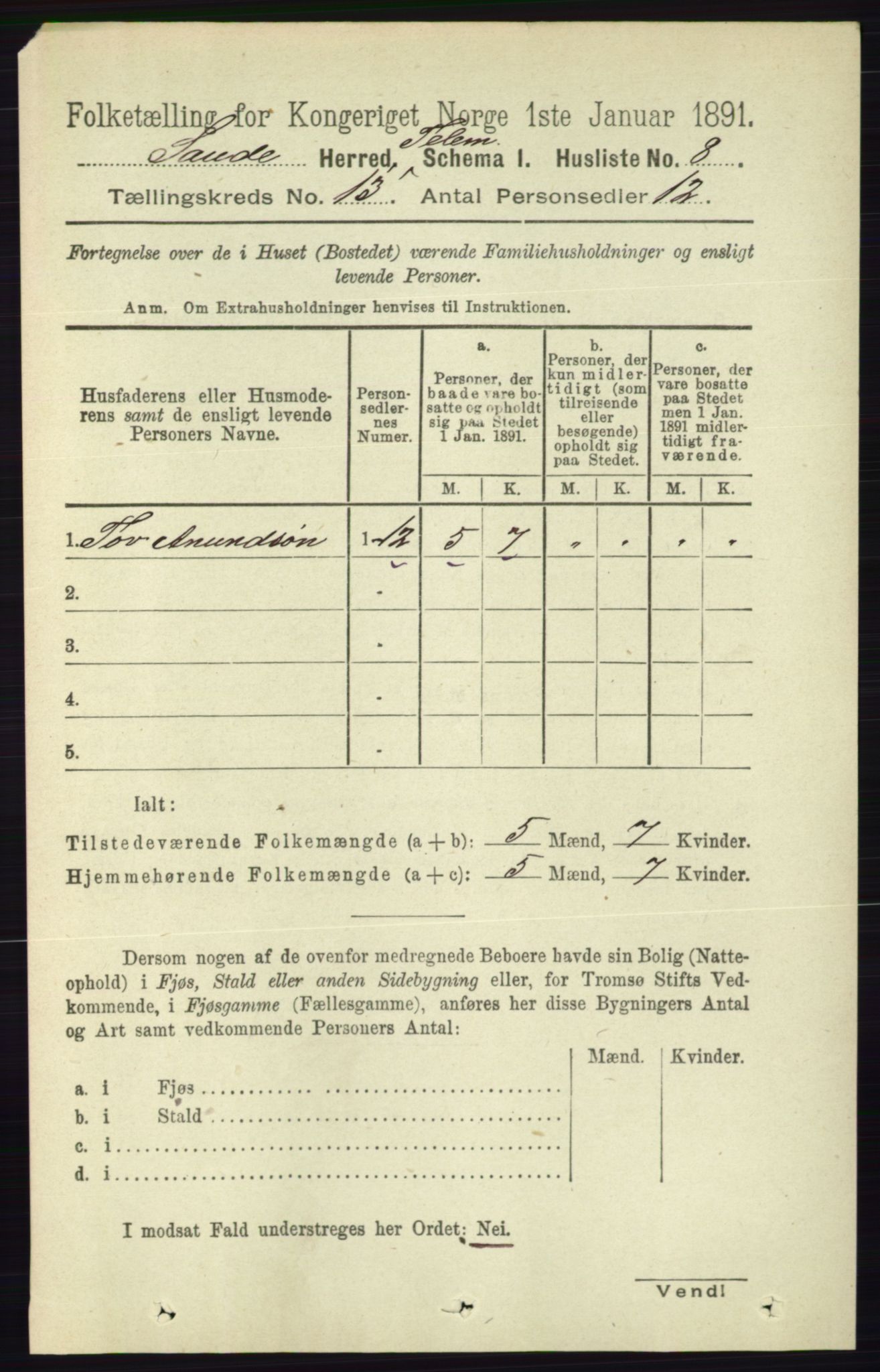 RA, Folketelling 1891 for 0822 Sauherad herred, 1891, s. 3899