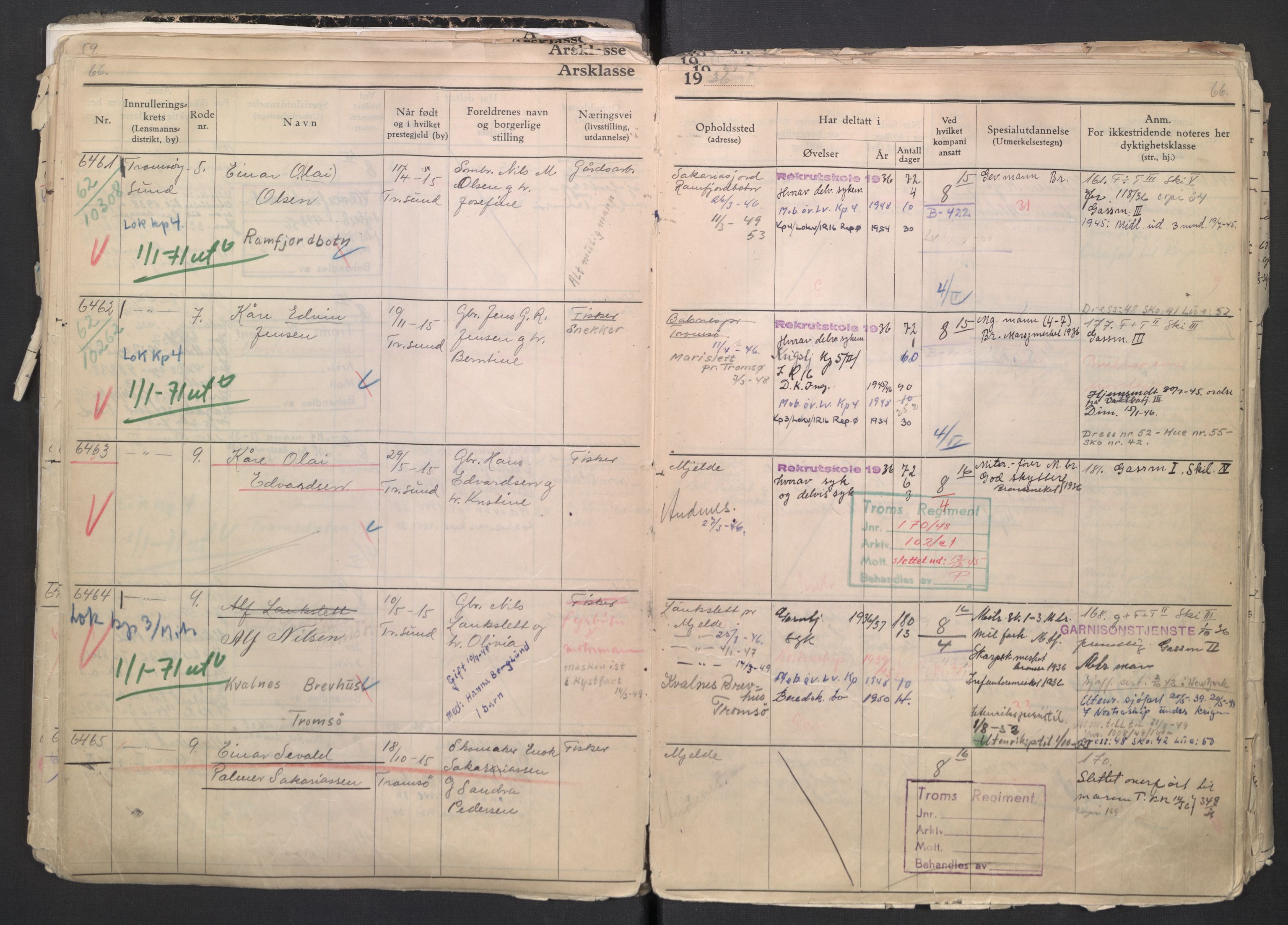 Forsvaret, Troms infanteriregiment nr. 16, AV/RA-RAFA-3146/P/Pa/L0007/0001: Ruller / Rulle for regimentets menige mannskaper, årsklasse 1936, 1936, s. 66