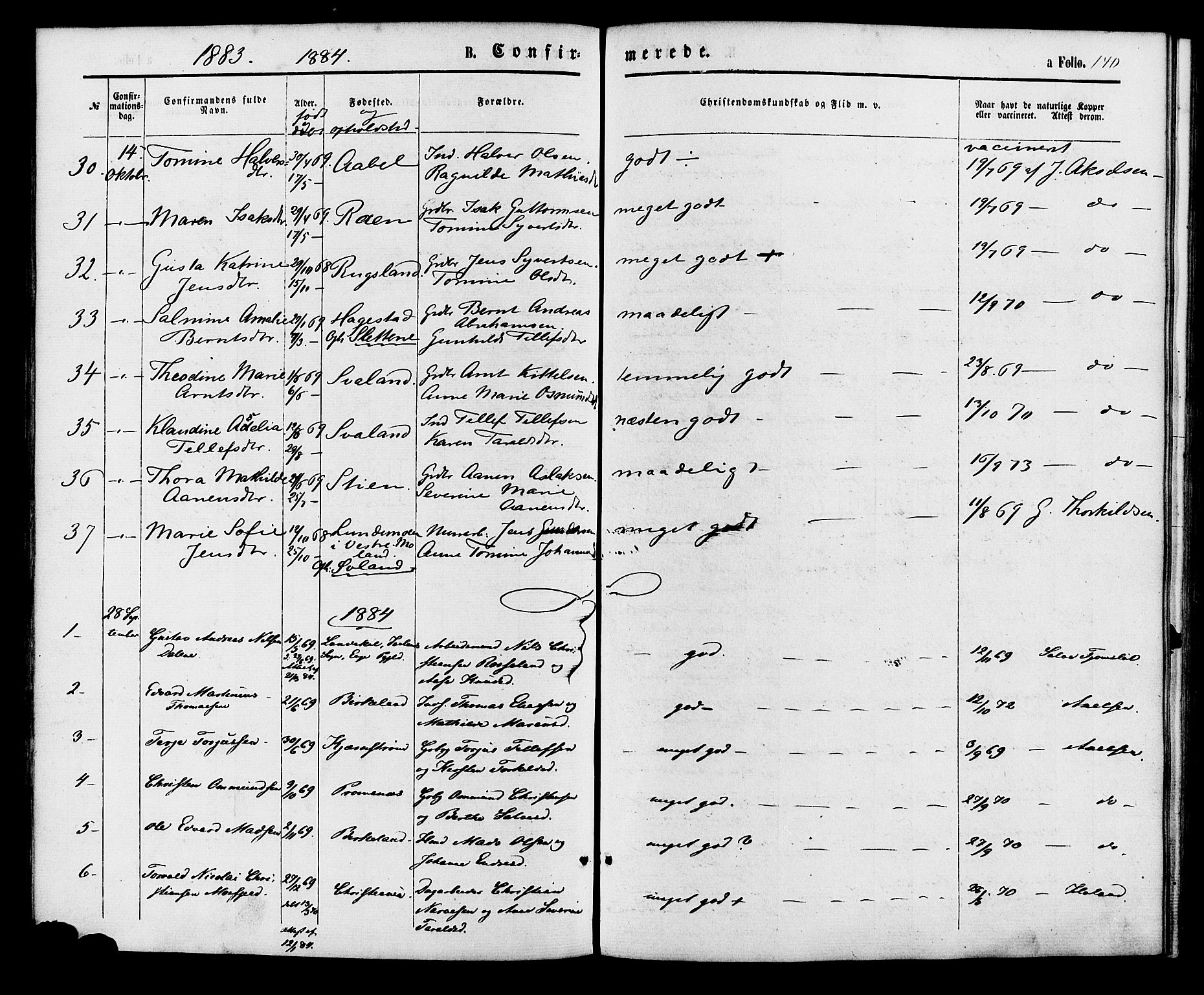 Birkenes sokneprestkontor, SAK/1111-0004/F/Fa/L0004: Ministerialbok nr. A 4, 1867-1886, s. 140